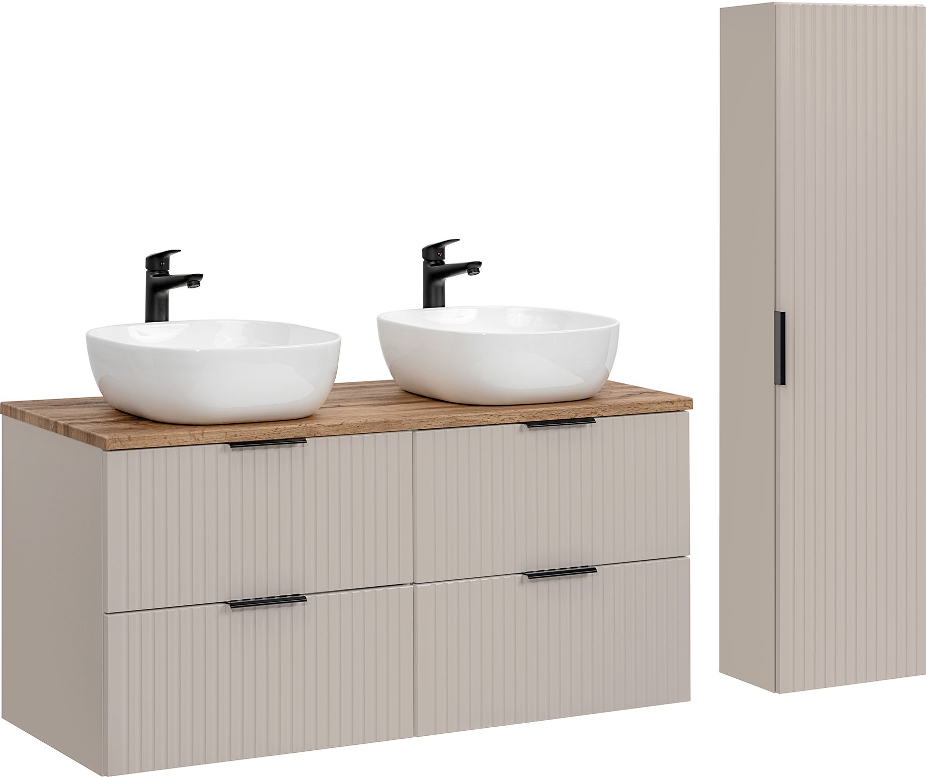 Comad Adel Cashmere zestaw mebli łazienkowych szafka 120 cm podumywalkowa wisząca z umywalkami i szafka wysoka 140 cm boczna kaszmir ... - Wysyłka w 