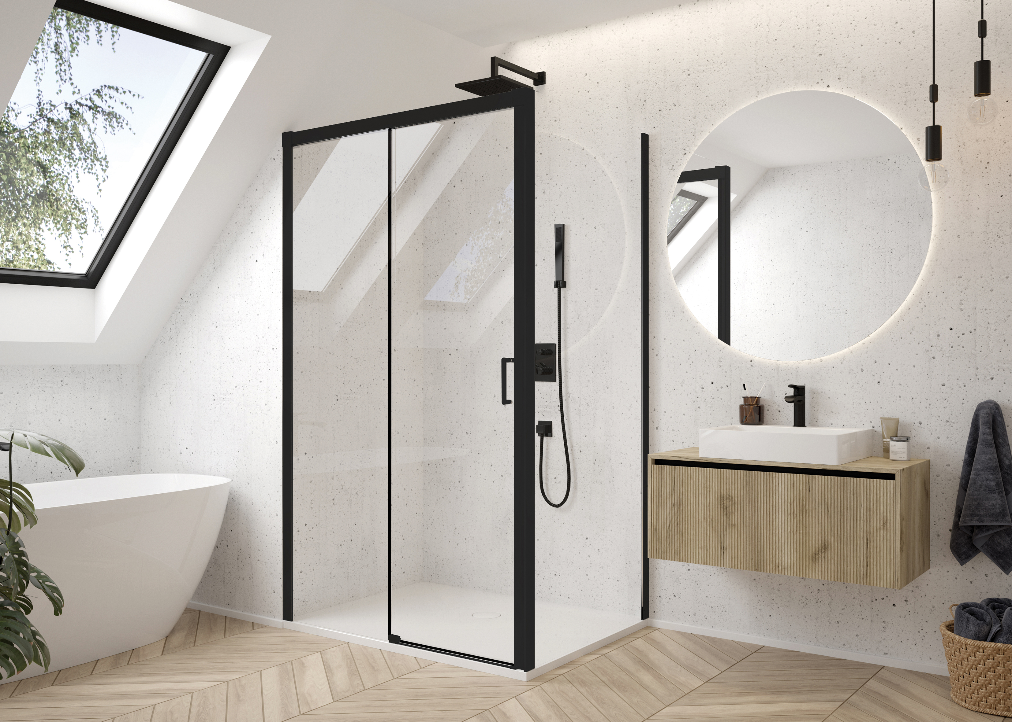 Sanplast Exa Line ścianka prysznicowa SS3/Exa Line-120 cm stała czarny mat/szkło przezroczyste 600-540-2070-59-401