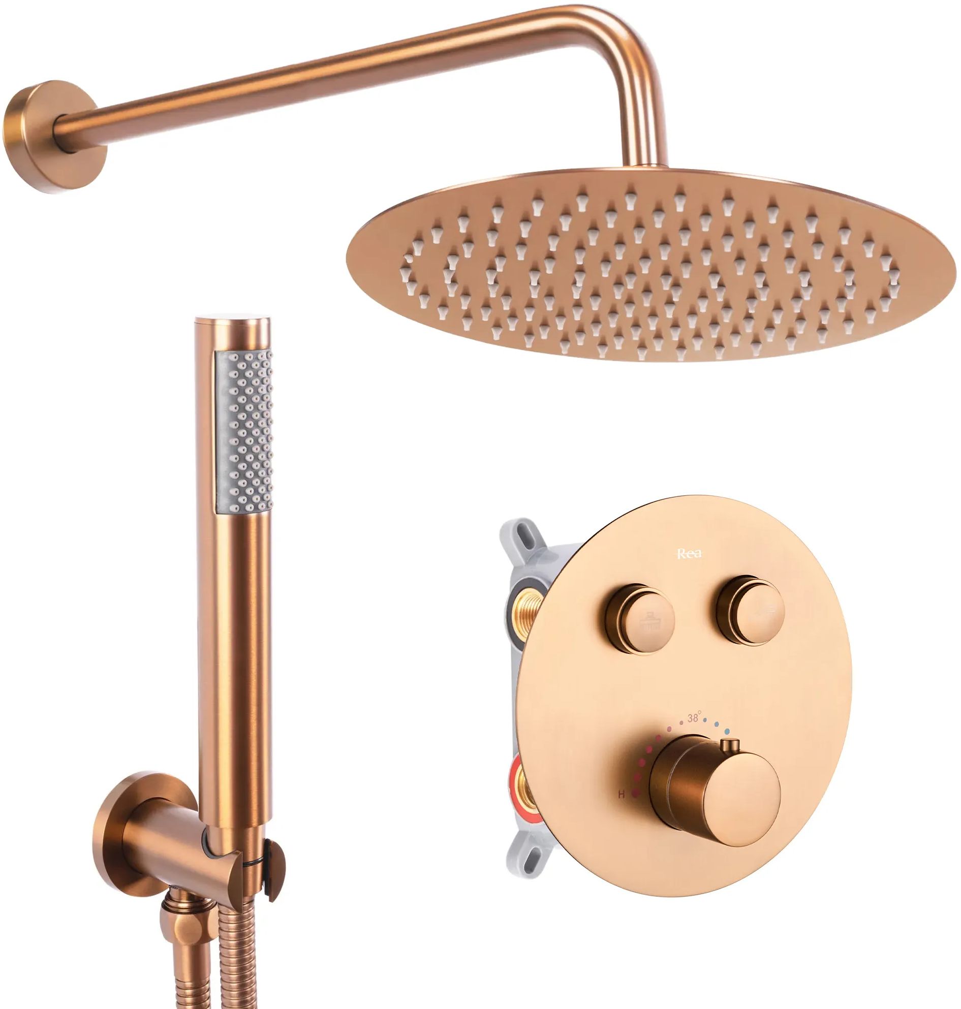 Rea Lungo zestaw prysznicowy ścienny termostatyczny z deszczownicą miedź szczotkowana REA-P8808