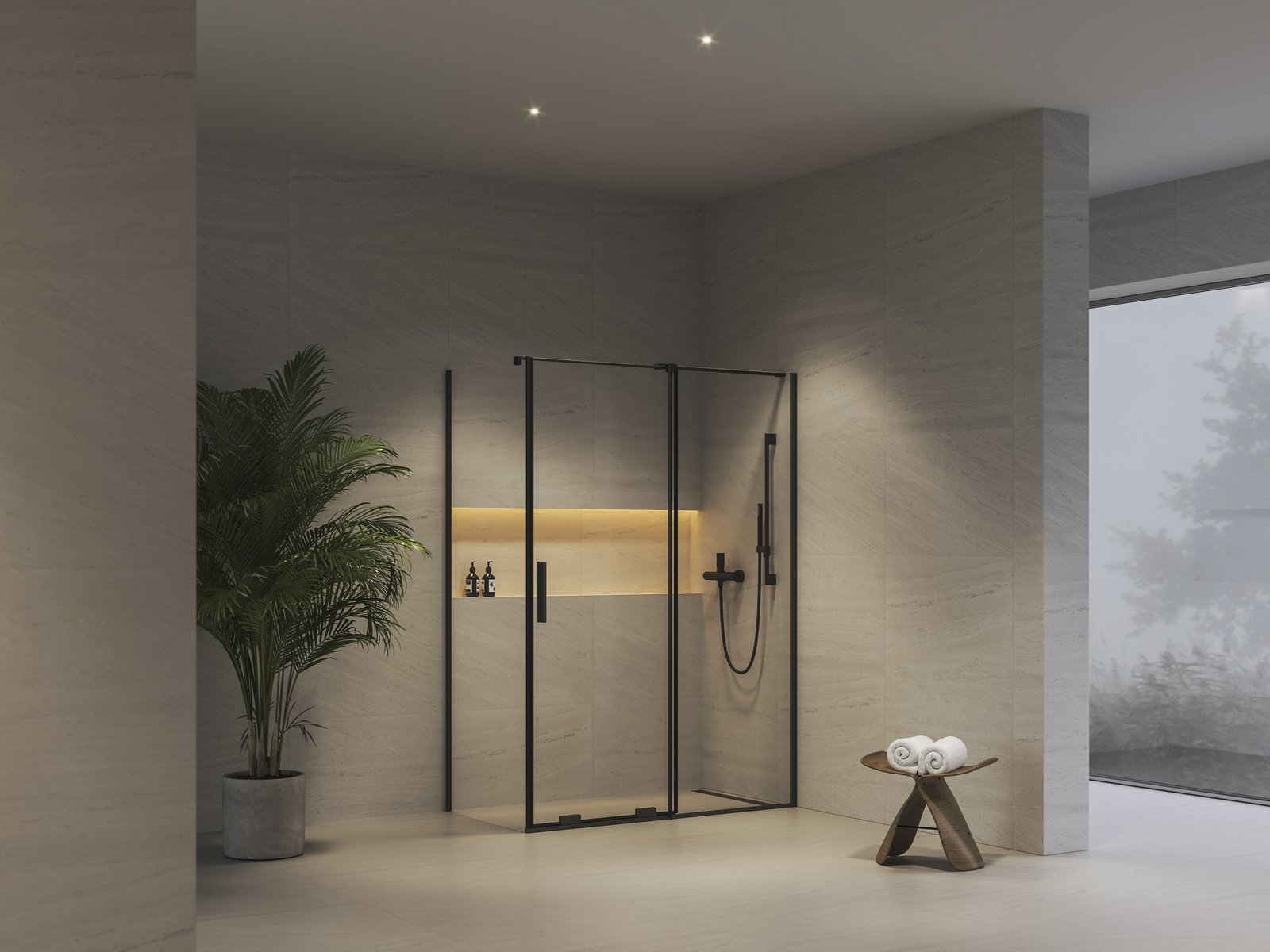 Ravak Roll ROPS ścianka prysznicowa 90 cm czarny mat/szkło przezroczyste X90V70300Z1