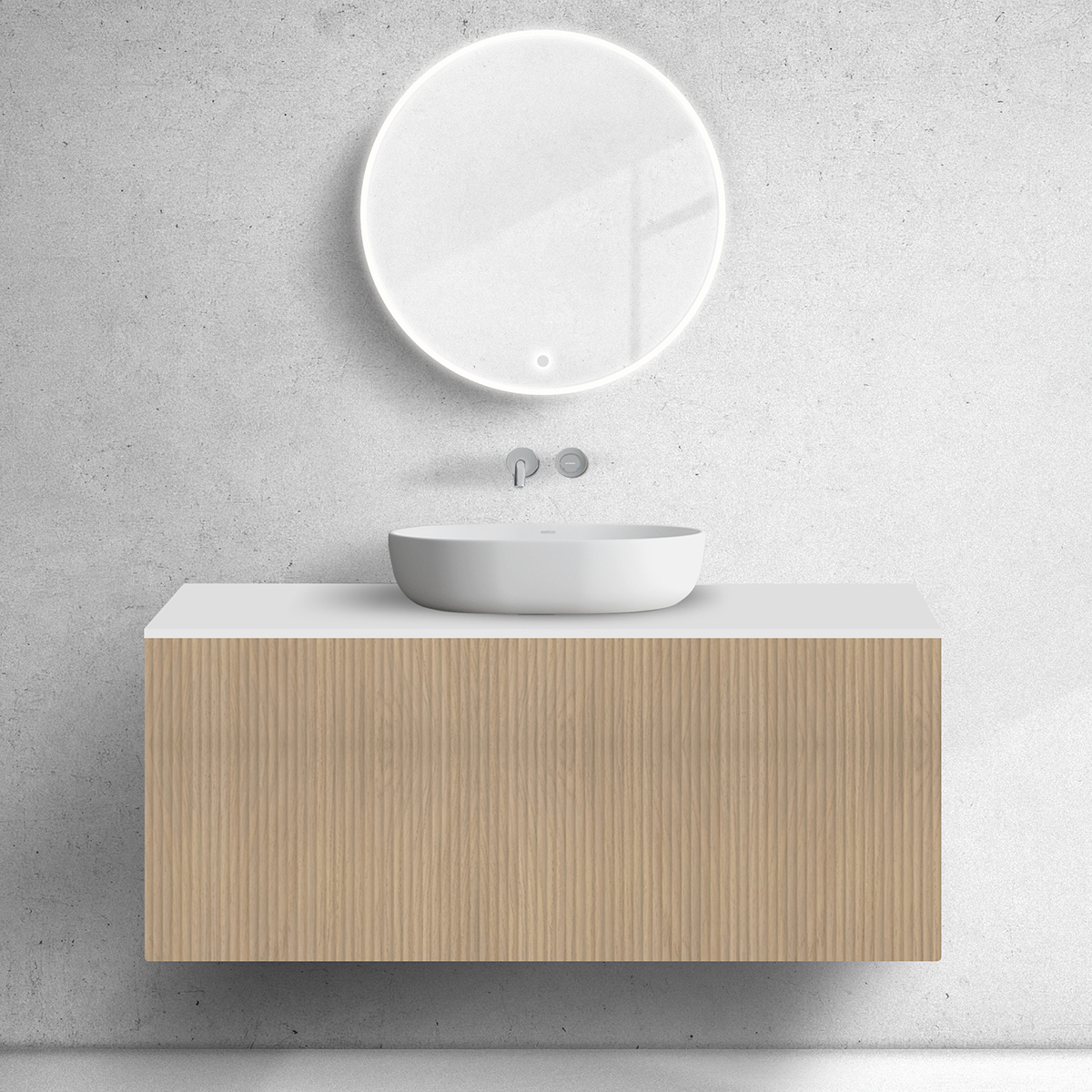 Zestaw Oltens Lun szafka podumywalkowa 120 cm z blatem dąb/biały mat 68741060
