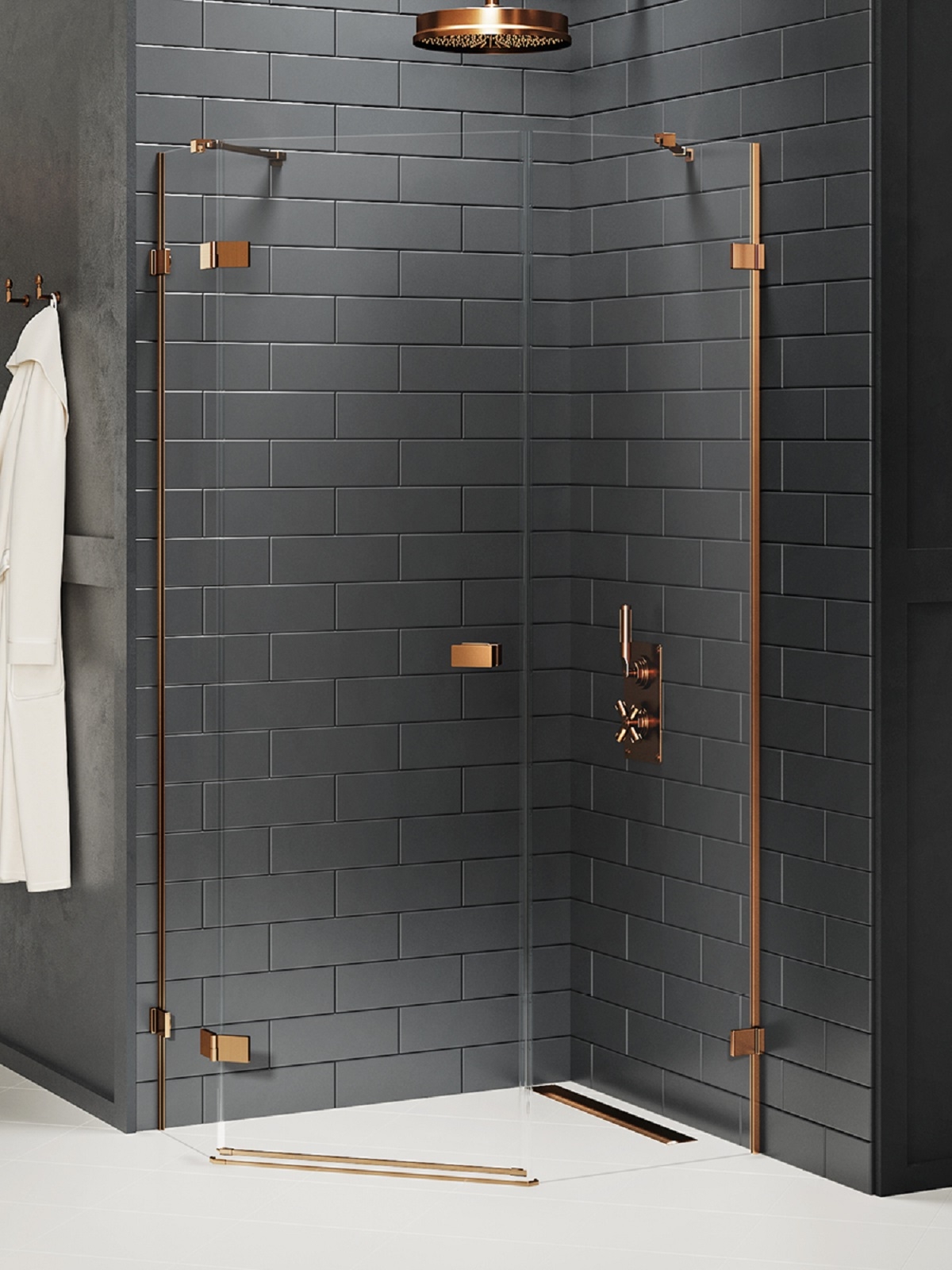 New Trendy Avexa Copper kabina prysznicowa 100x80 cm pięciokątna lewa miedź szczotkowana/szkło przezroczyste EXK-3826