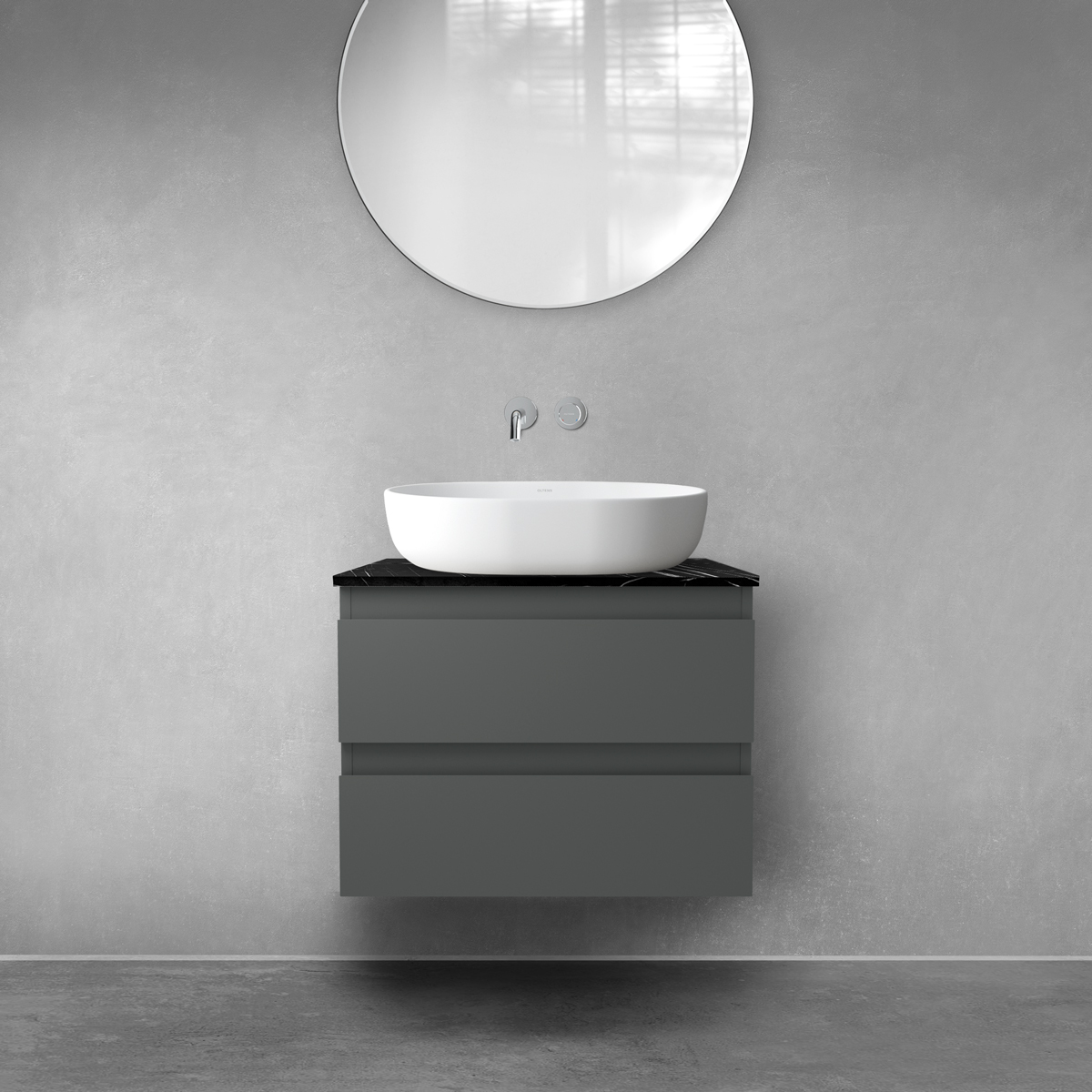 Zestaw Oltens Vernal szafka 60 cm podumywalkowa wisząca z blatem Tera grafit mat/czarny marmur 68725400 - Wysyłka w 24h