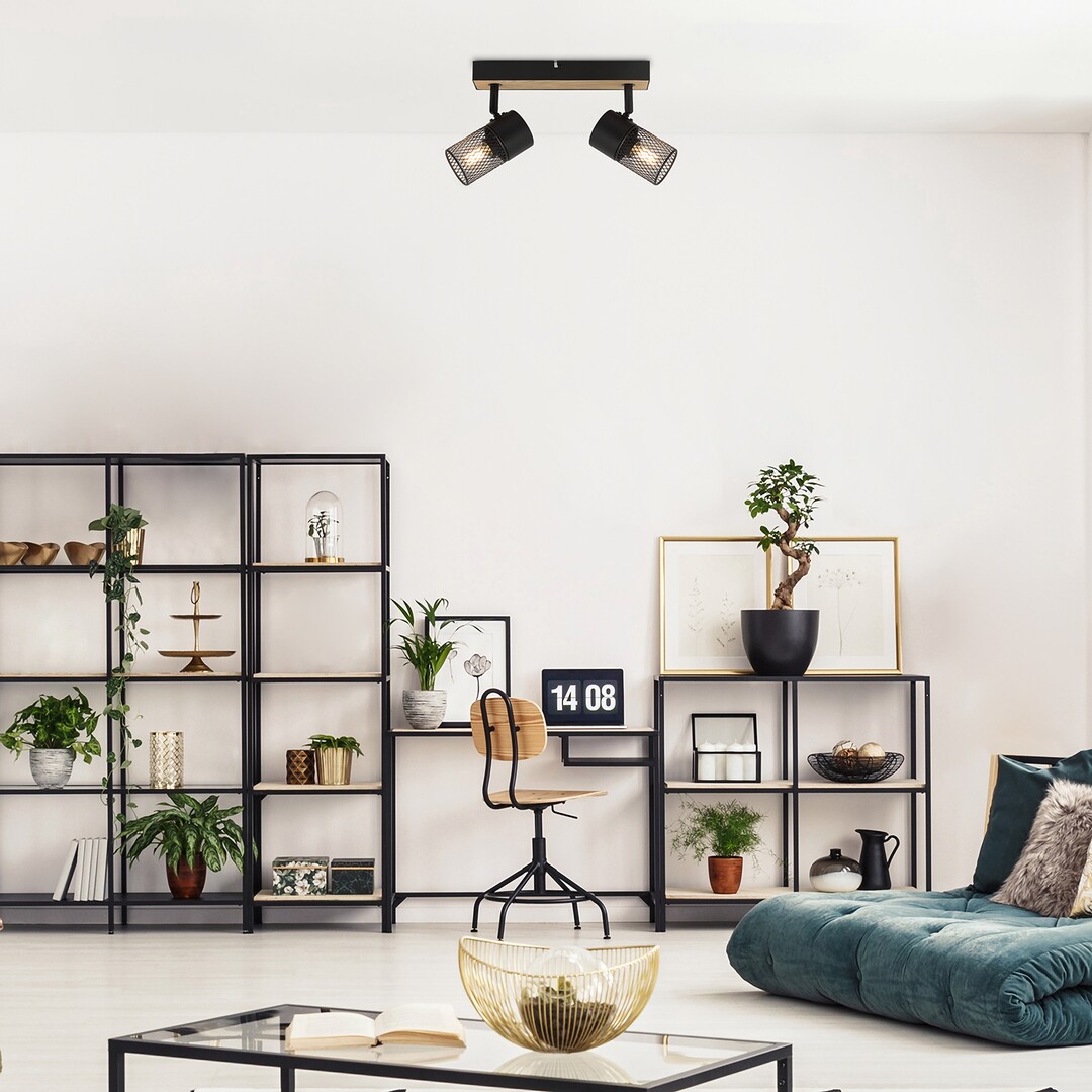 Rabalux Metta lampa podsufitowa 2x14W czarny/dąb 71152 - Wysyłka w 24h