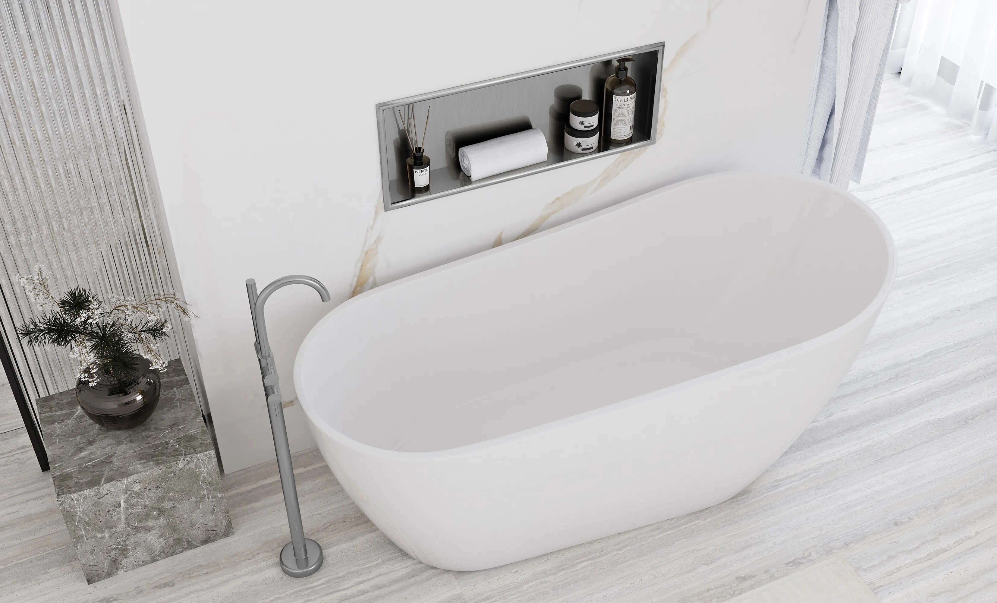 Rea półka wnękowa 60 cm stal szczotkowana REA-05602