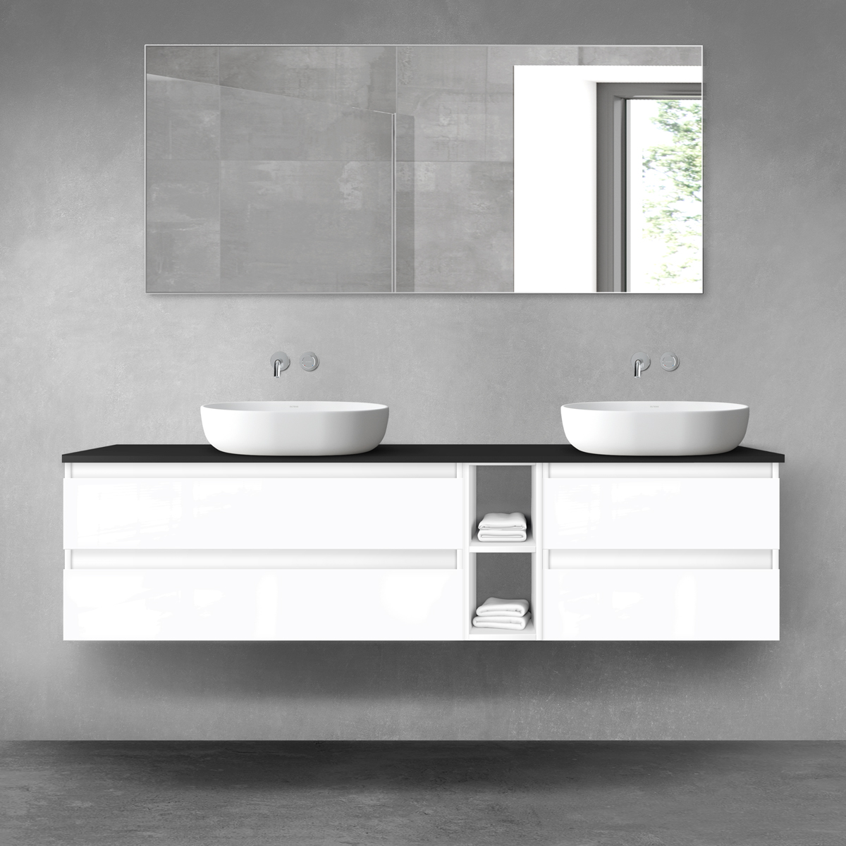 Oltens Vernal zestaw mebli łazienkowych 180 cm z blatem biały połysk/czarny mat 68640000 - Wysyłka w 24h