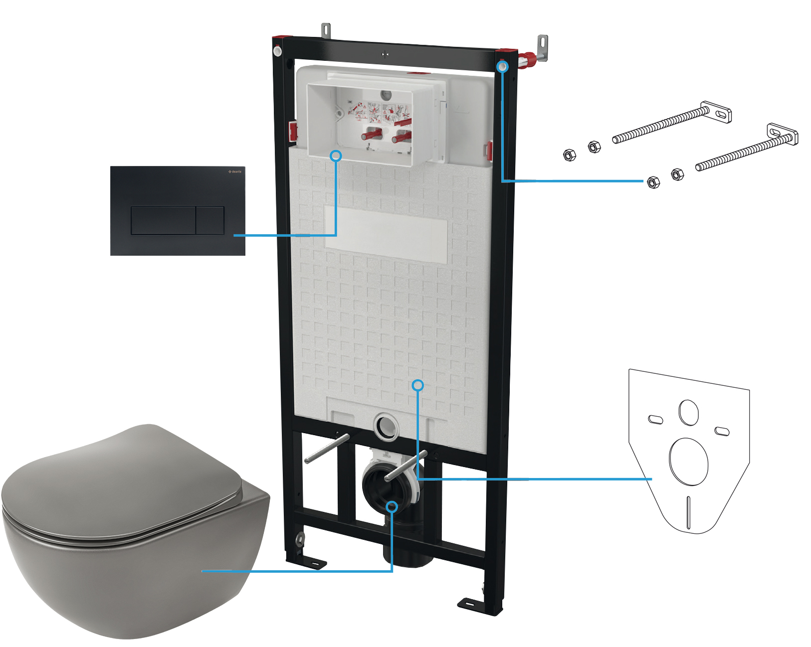 Deante Peonia Zero zestaw stelaż z miską, deską i przyciskiem CDENDZPW