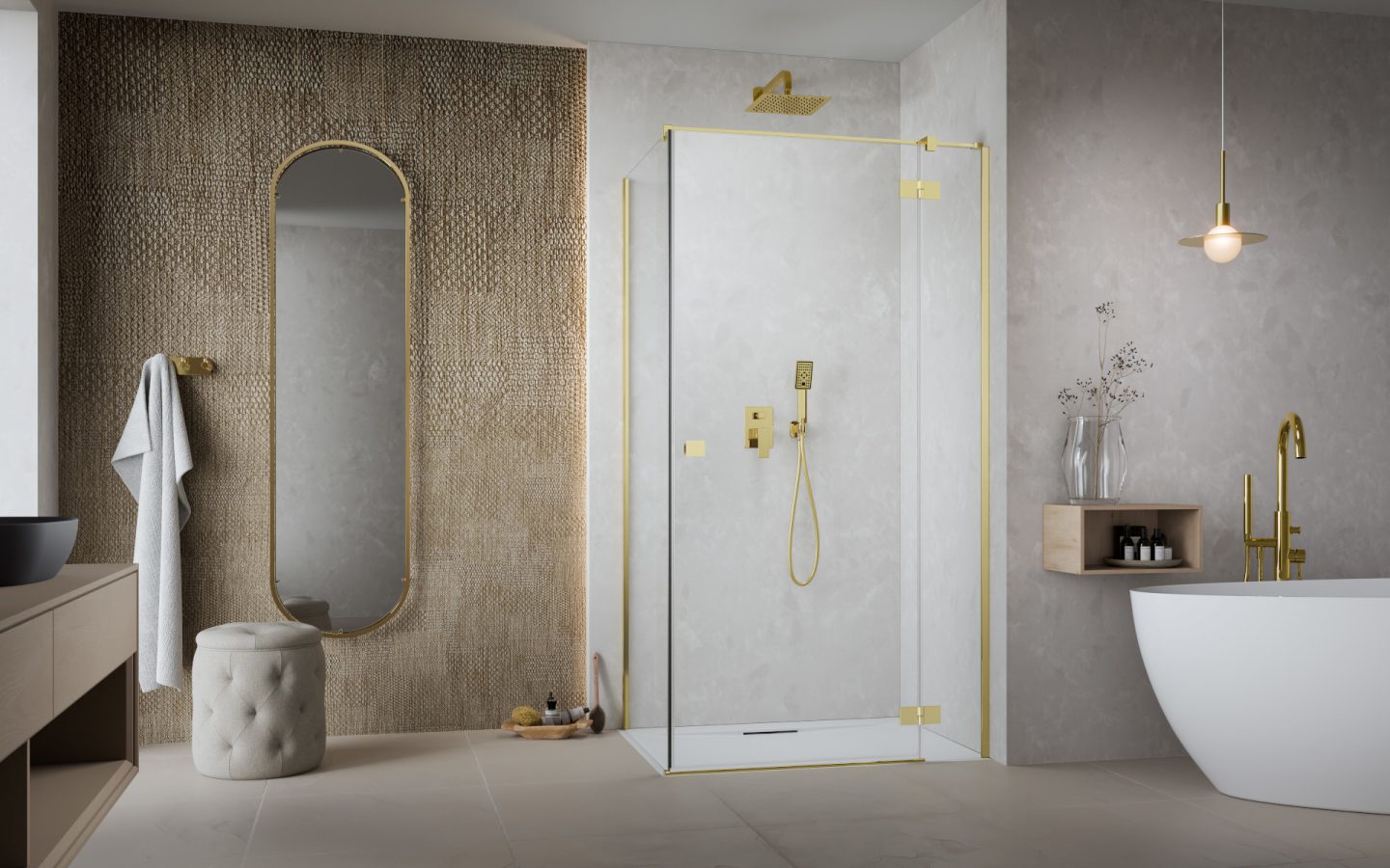 Radaway Essenza Gold KDJ drzwi prysznicowe 90 cm uchylne złoty połysk/szkło przezroczyste 1385044-09-01R