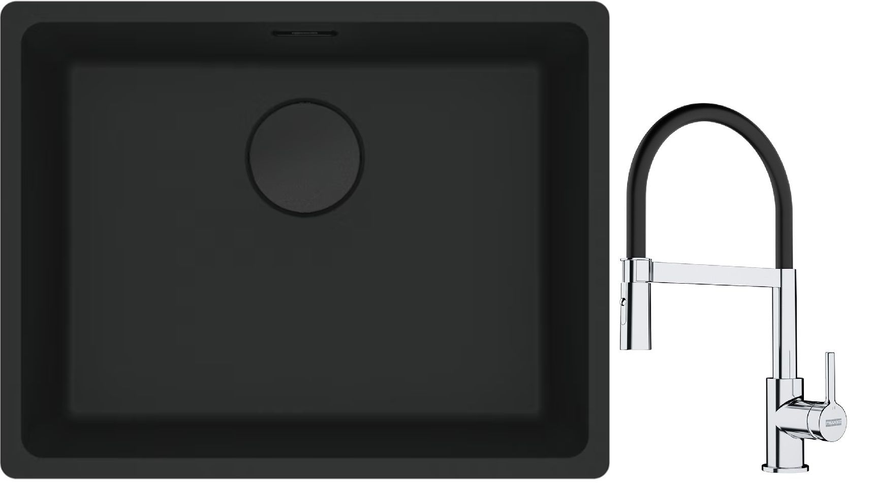 Franke Maris MRG 110-52 zlewozmywak 52x40 cm Fragranite czarny mat z baterią kuchenną Lina chrom/czarny (1250697759, 1150626085)