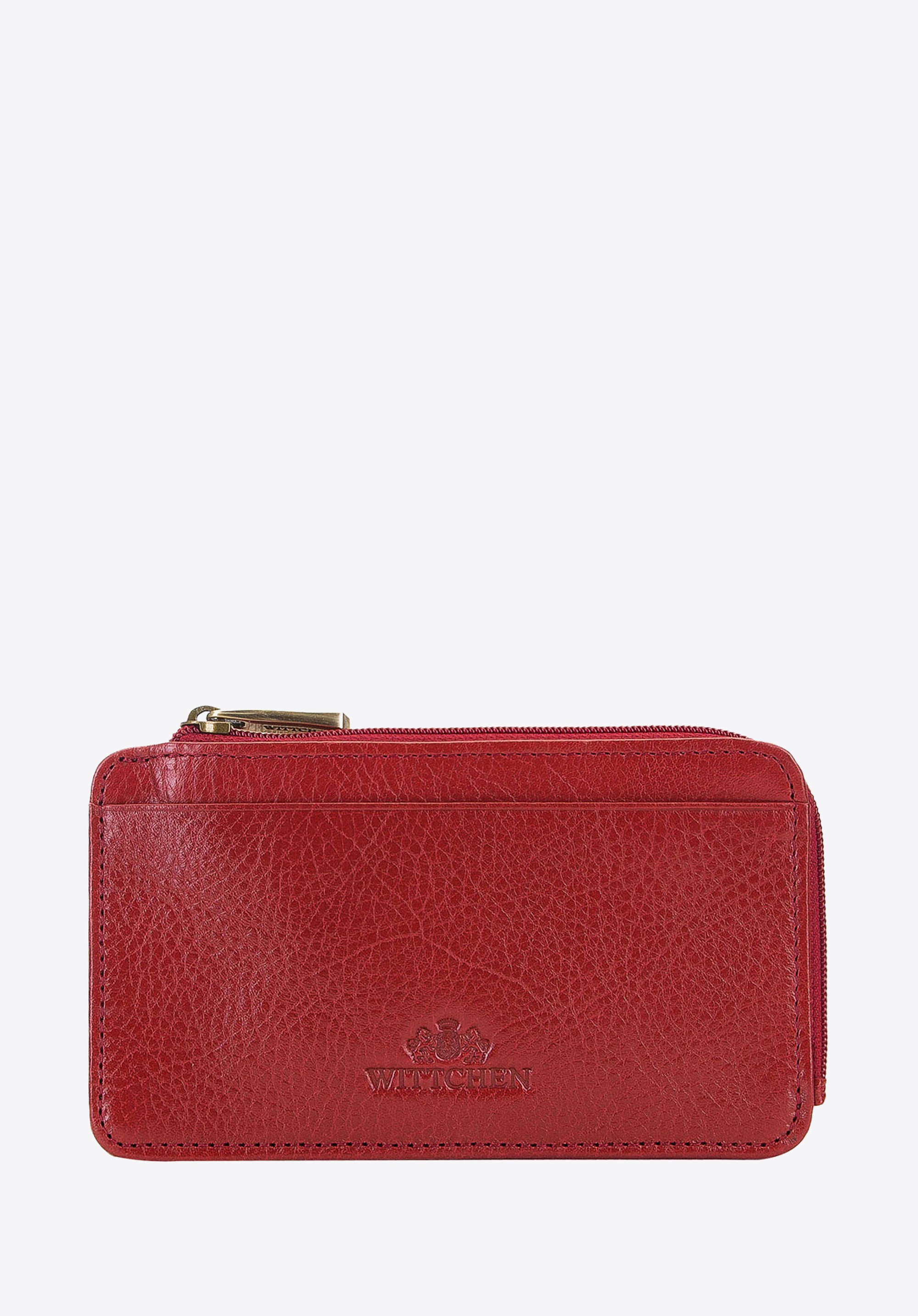 Etui na karty kredytowe skórzane na zamek czerwone