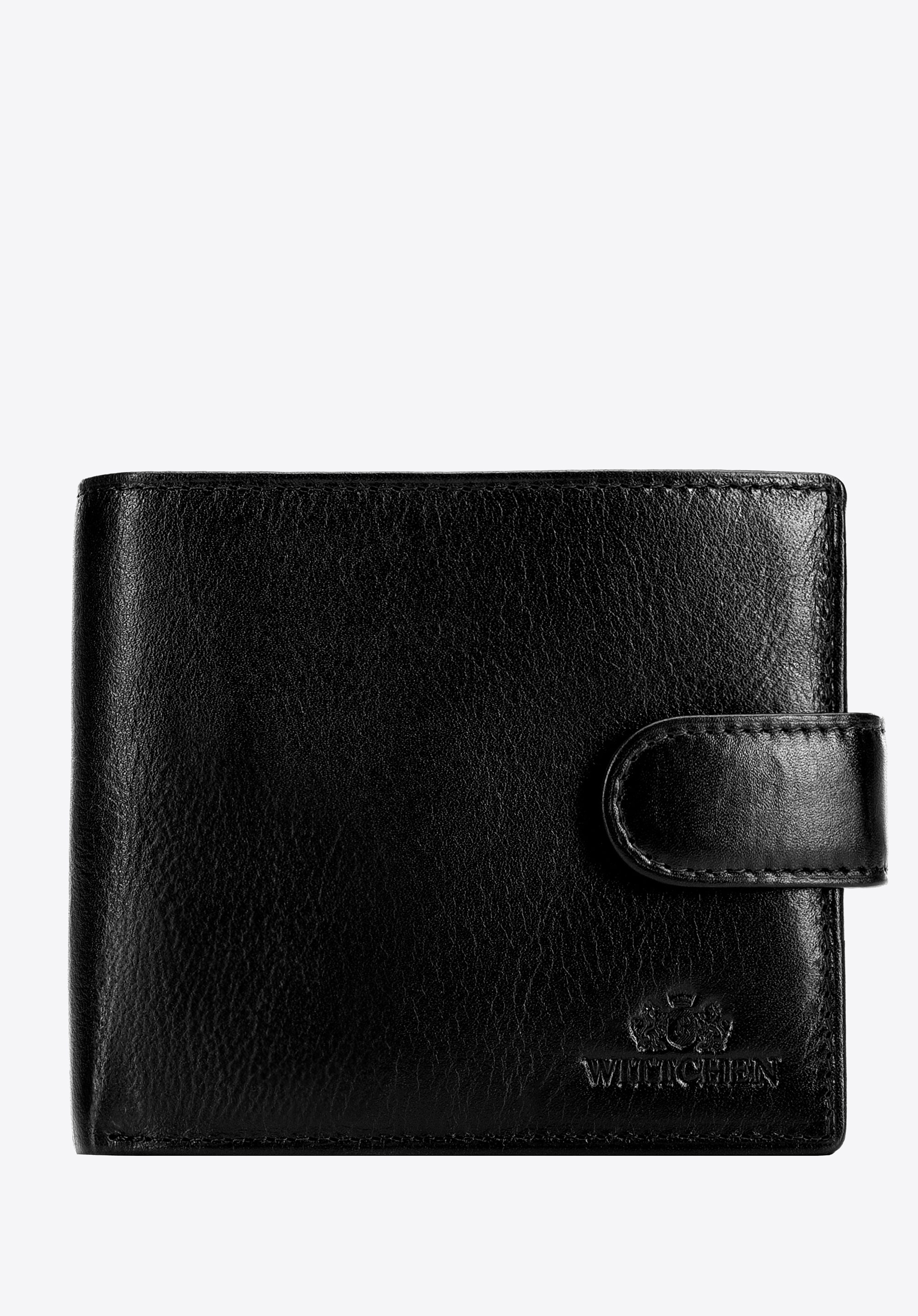 Klasyczny męski portfel ze skóry z zapięciem na napę czarny