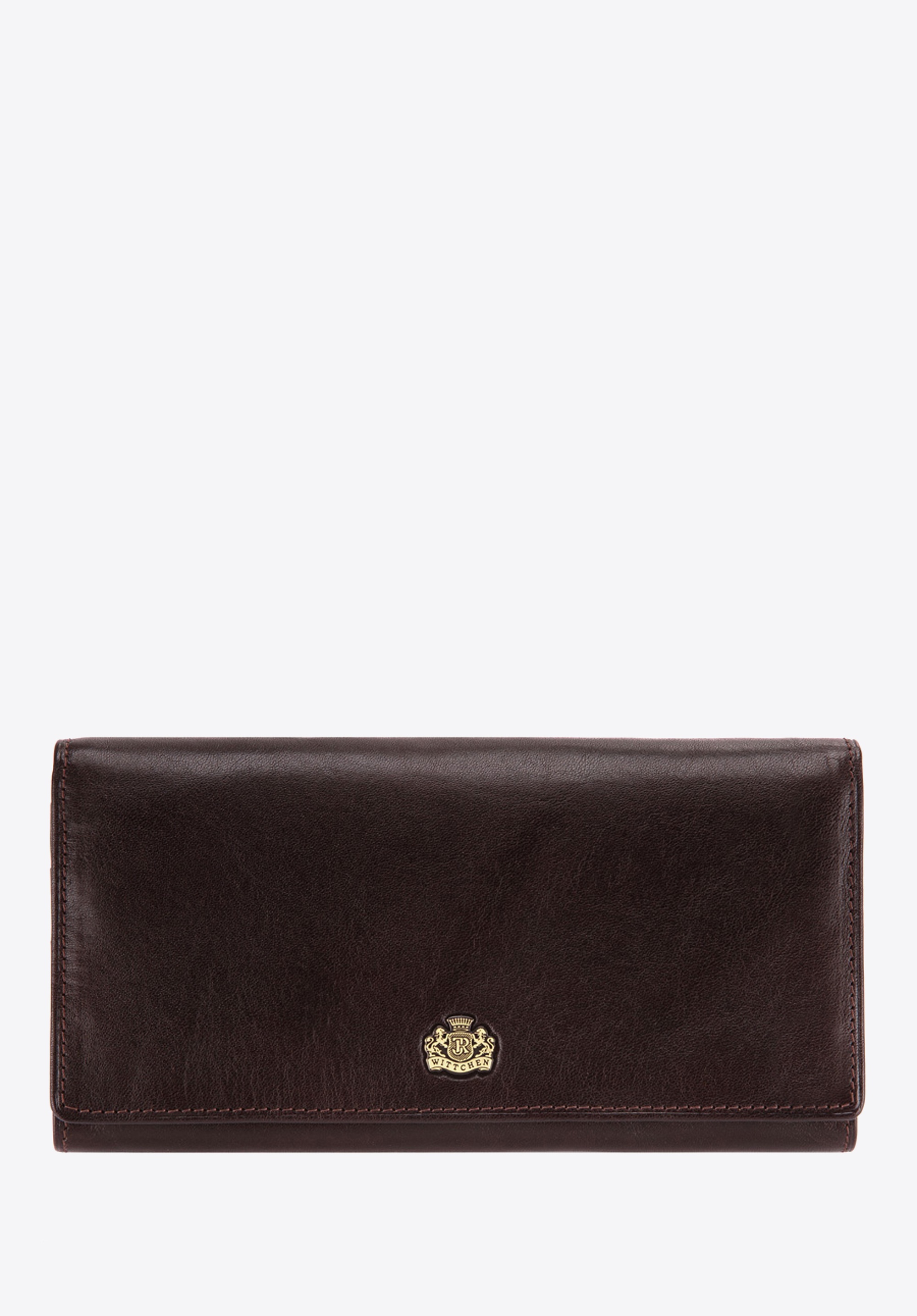 Damski portfel ze skóry z herbem duży brązowy