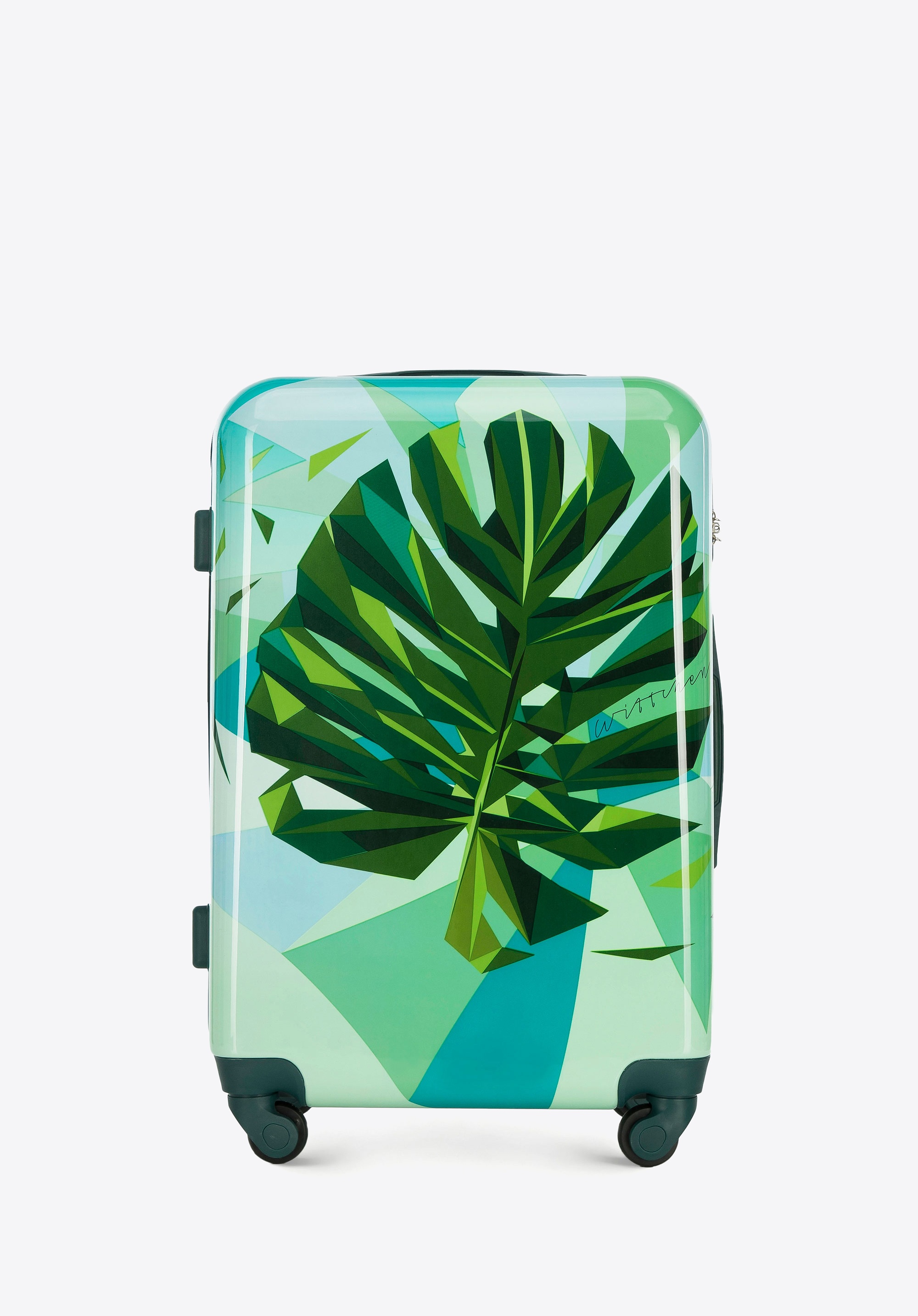 Dodatkowy rabat 25% - Średnia walizka z ABS-u z nadrukiem zielono-niebieska