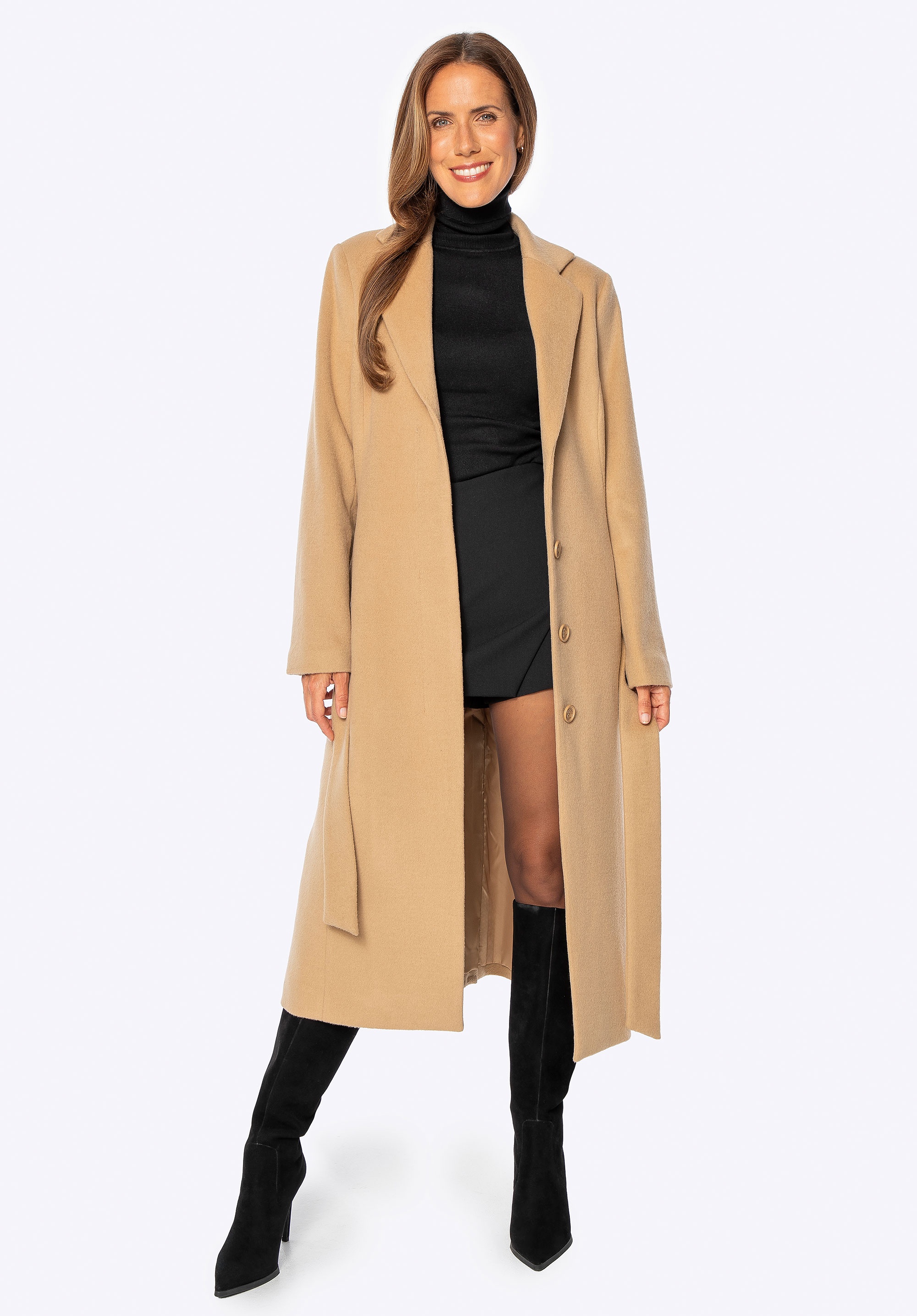 Dodatkowy rabat 25% - Wełniany płaszcz z domieszką kaszmiru camelowy