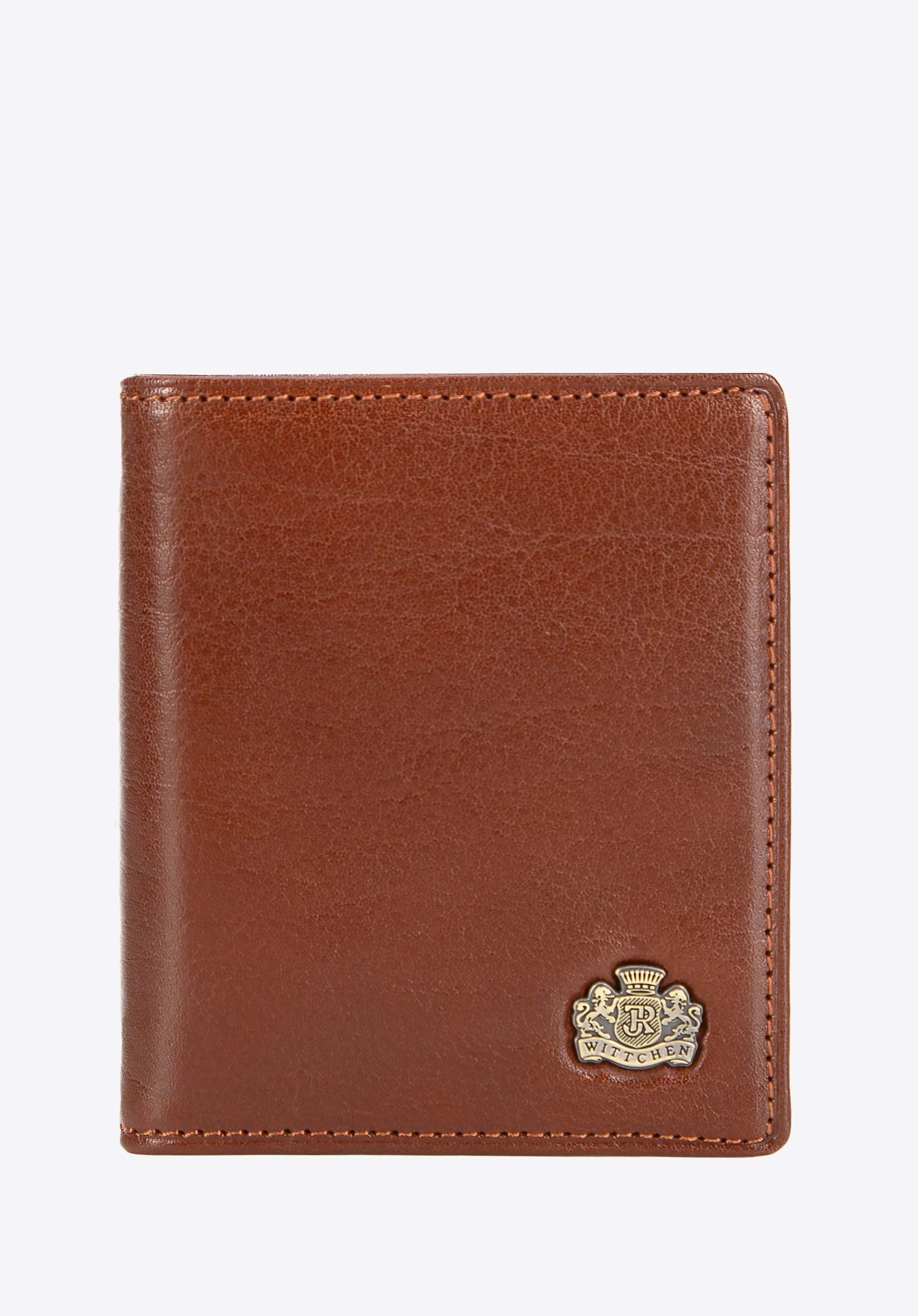 Etui na karty ze skóry z herbem bez zapięcia jasny brąz