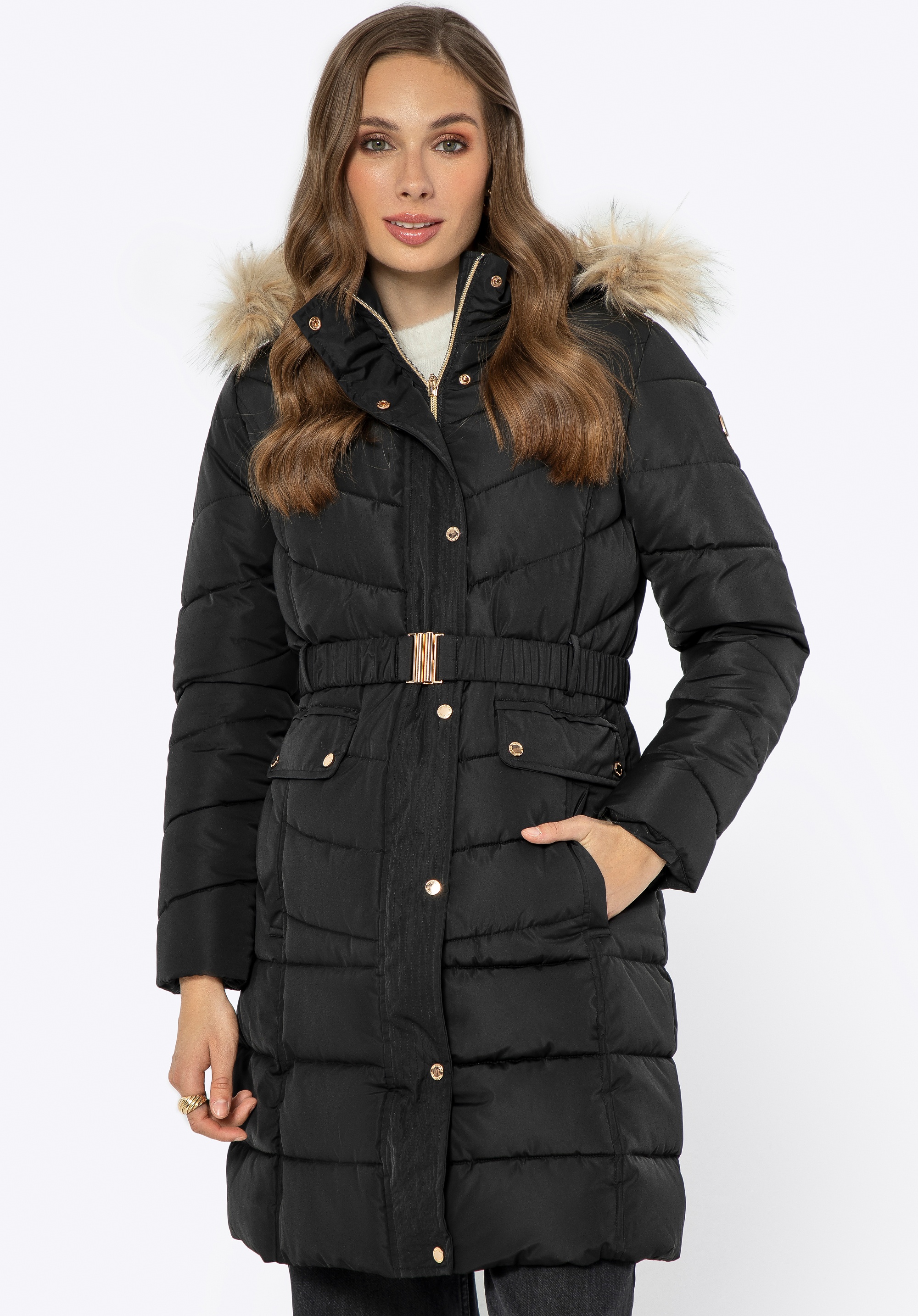 Kurtka damska pikowana z kapturem czarna