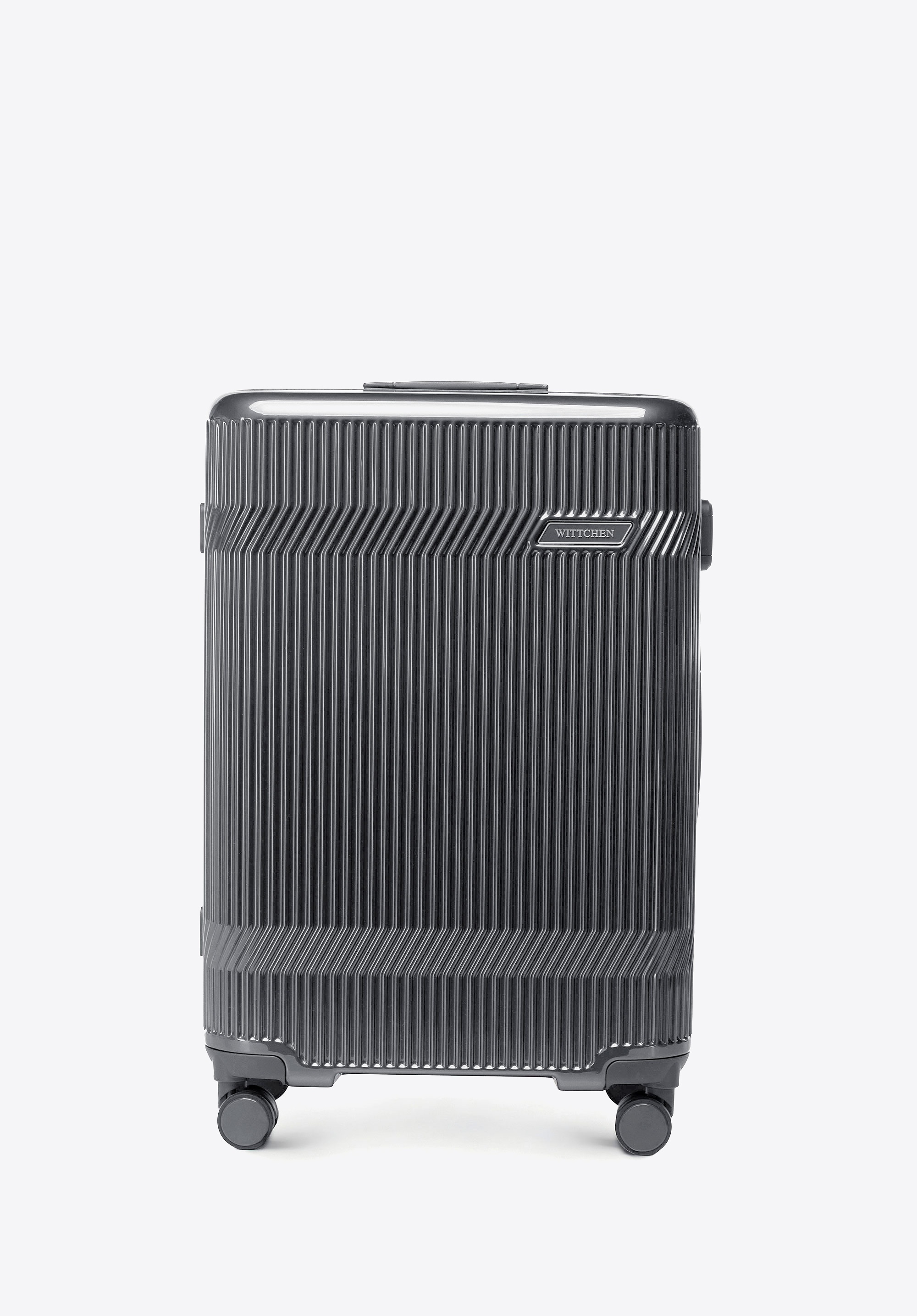 Średnia walizka z polikarbonu o błyszczącym wykończeniu grafitowa