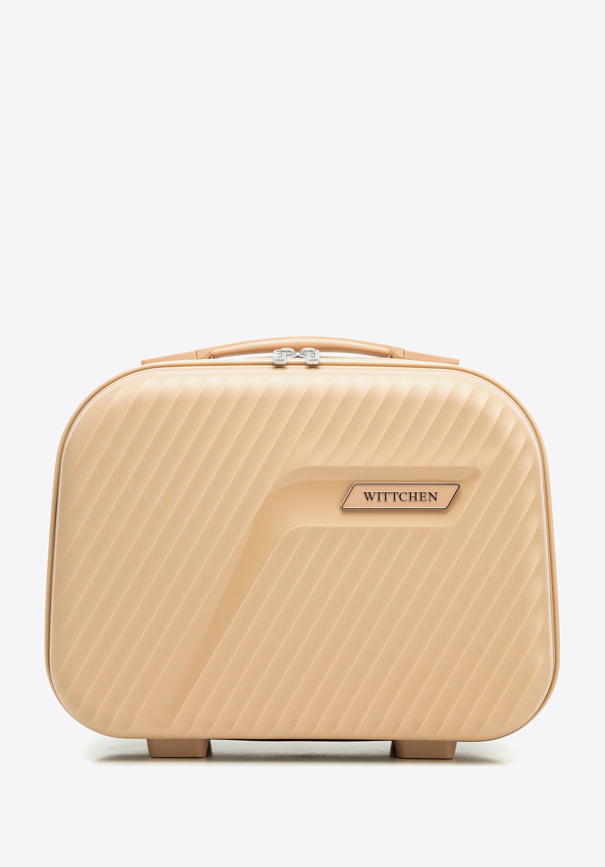 Kosmetyczka podróżna z polipropylenu w ukośne pasy beżowa