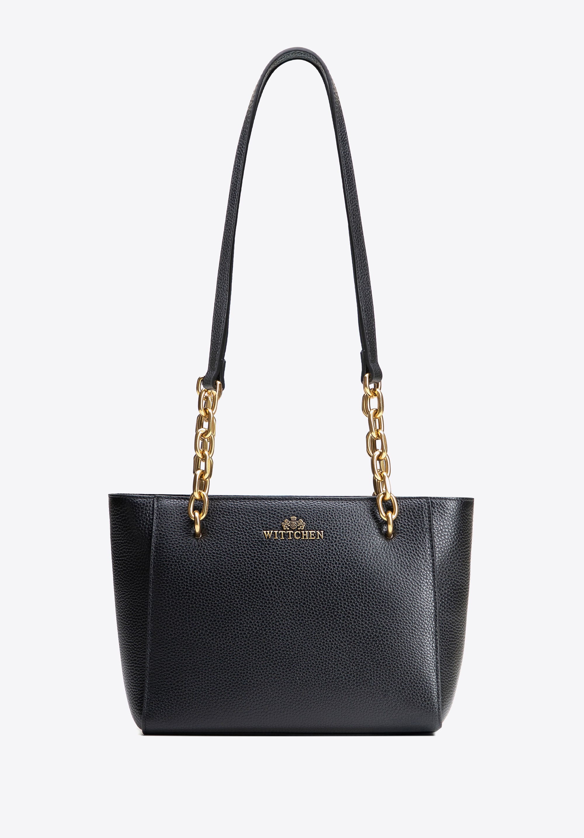 Damska torebka na ramię ze skóry czarno - złota