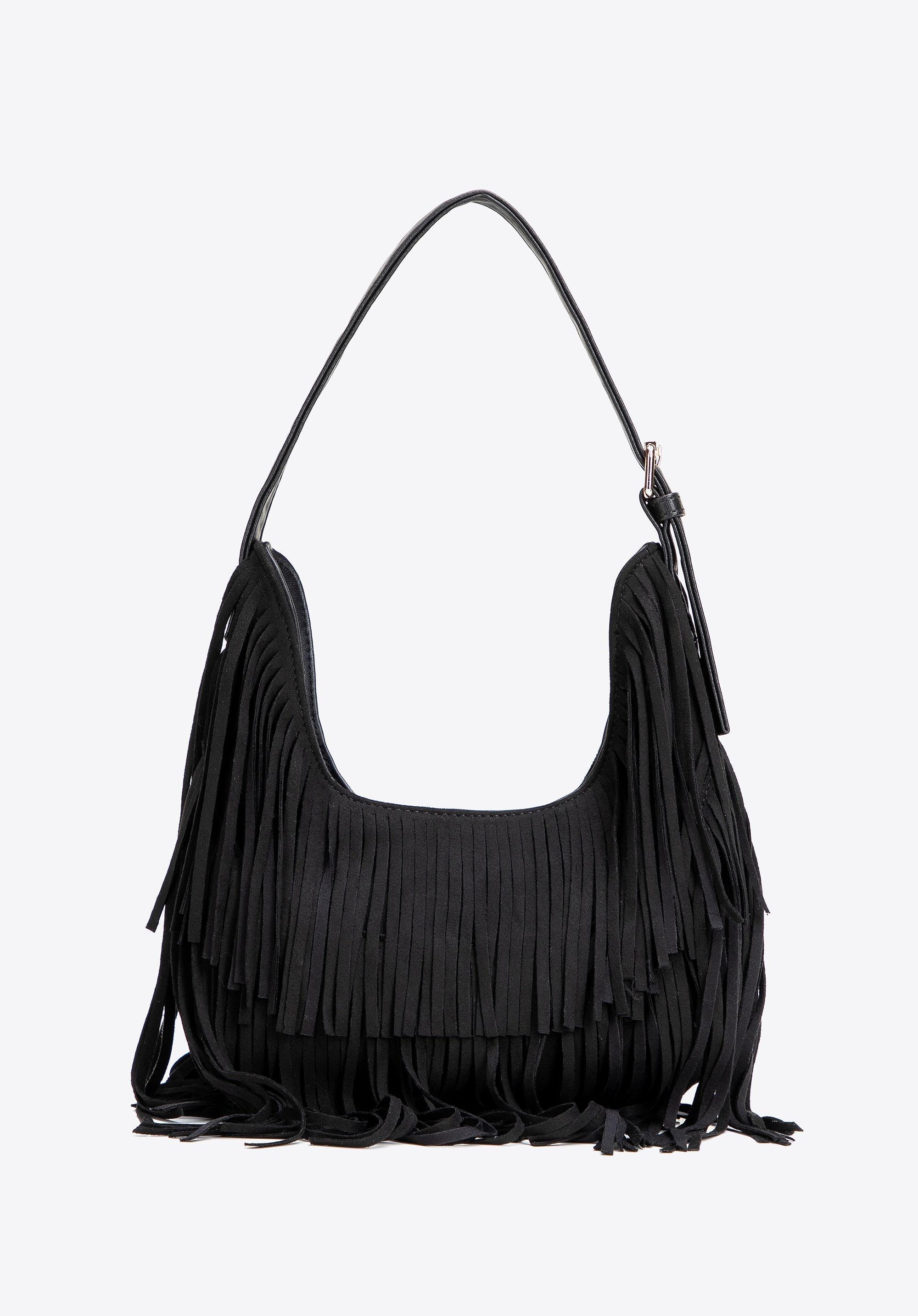 Damska torebka na ramię z frędzlami czarna