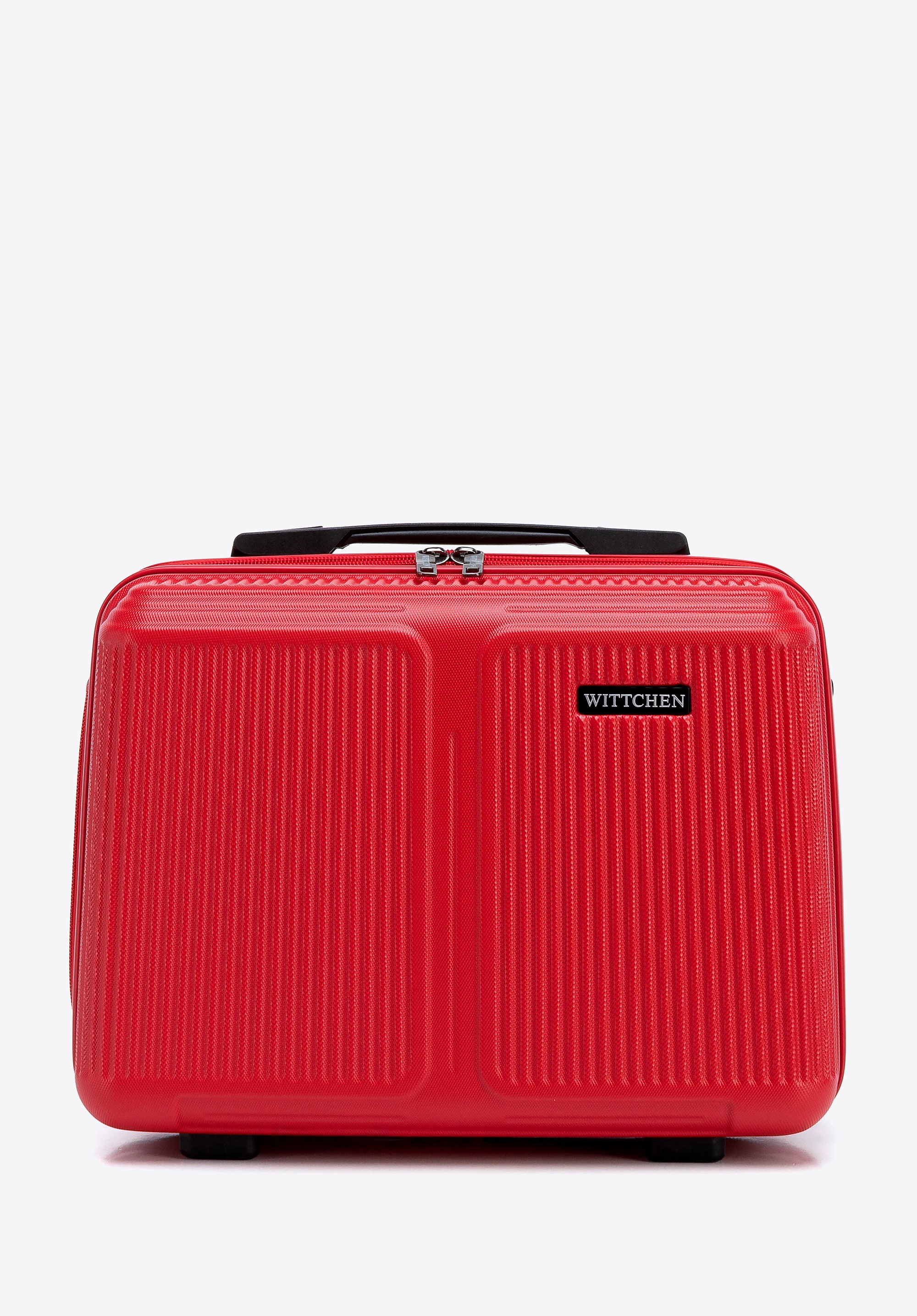 Dodatkowy rabat 25% - Kosmetyczka z ABS-u w drobne paski czerwona