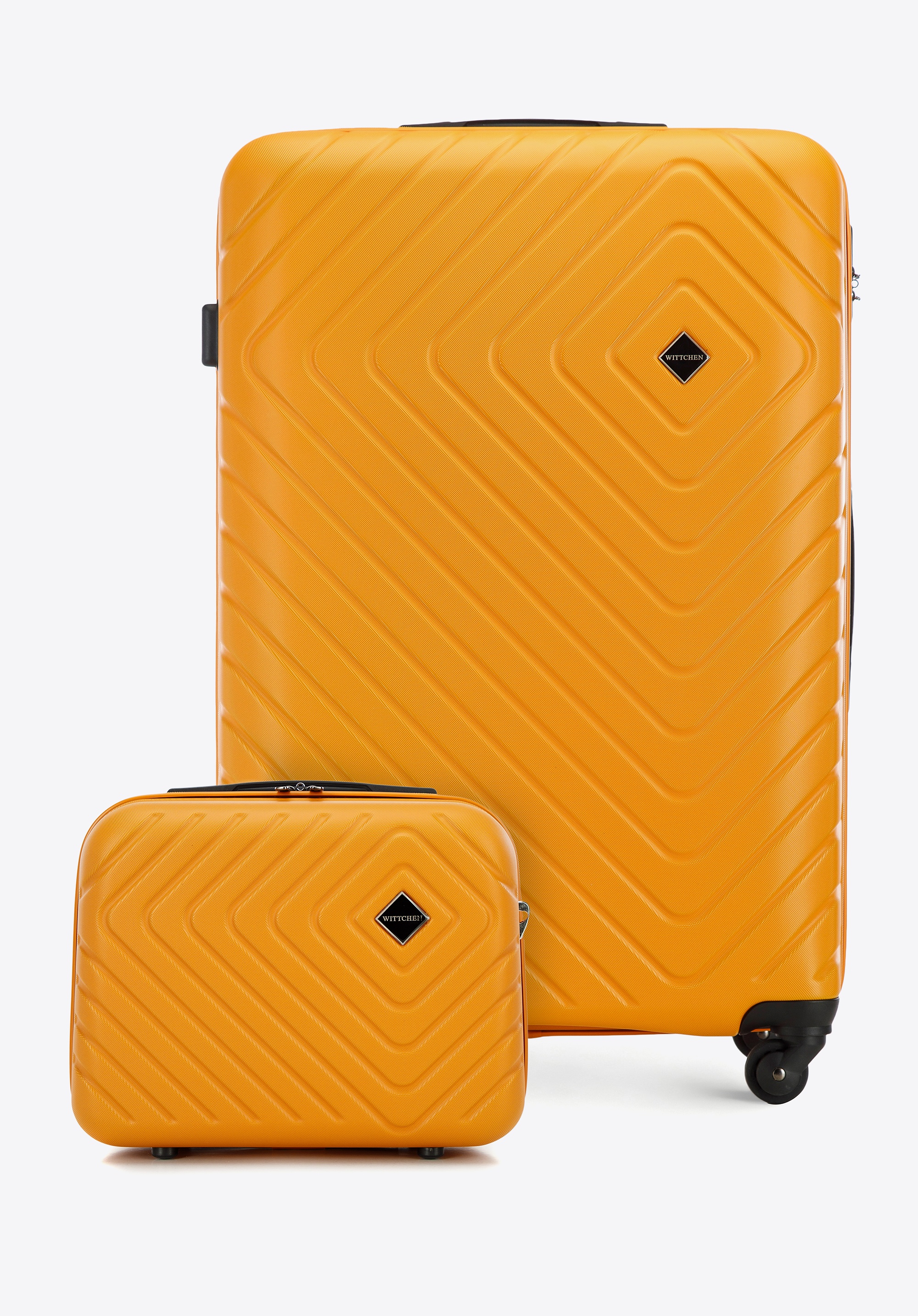 Dodatkowy rabat 25% - Duża walizka i kosmetyczka z ABS-u z geometrycznym tłoczeniem pomarańczowe