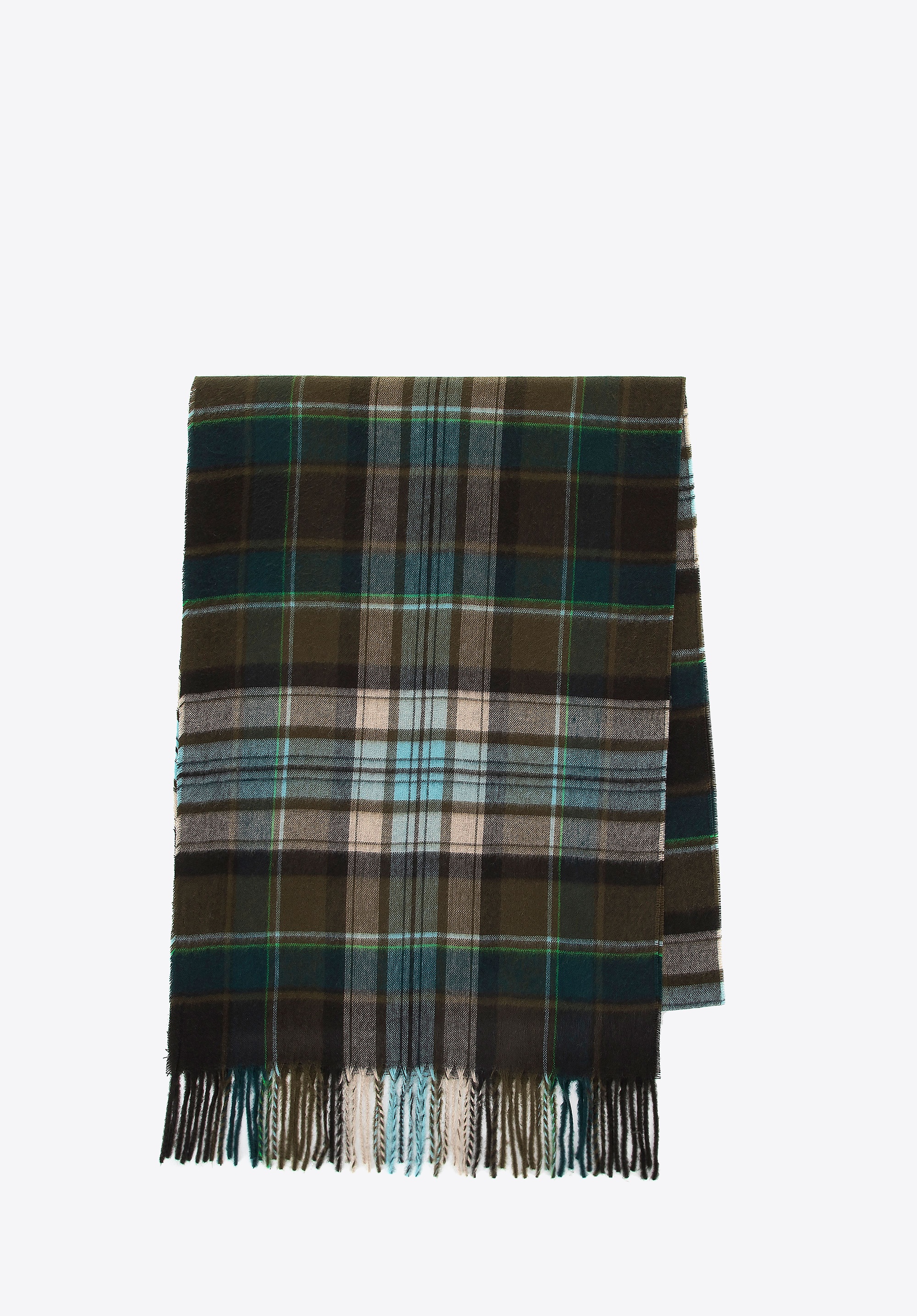 Wąski męski szal w kratę zielono - beżowy