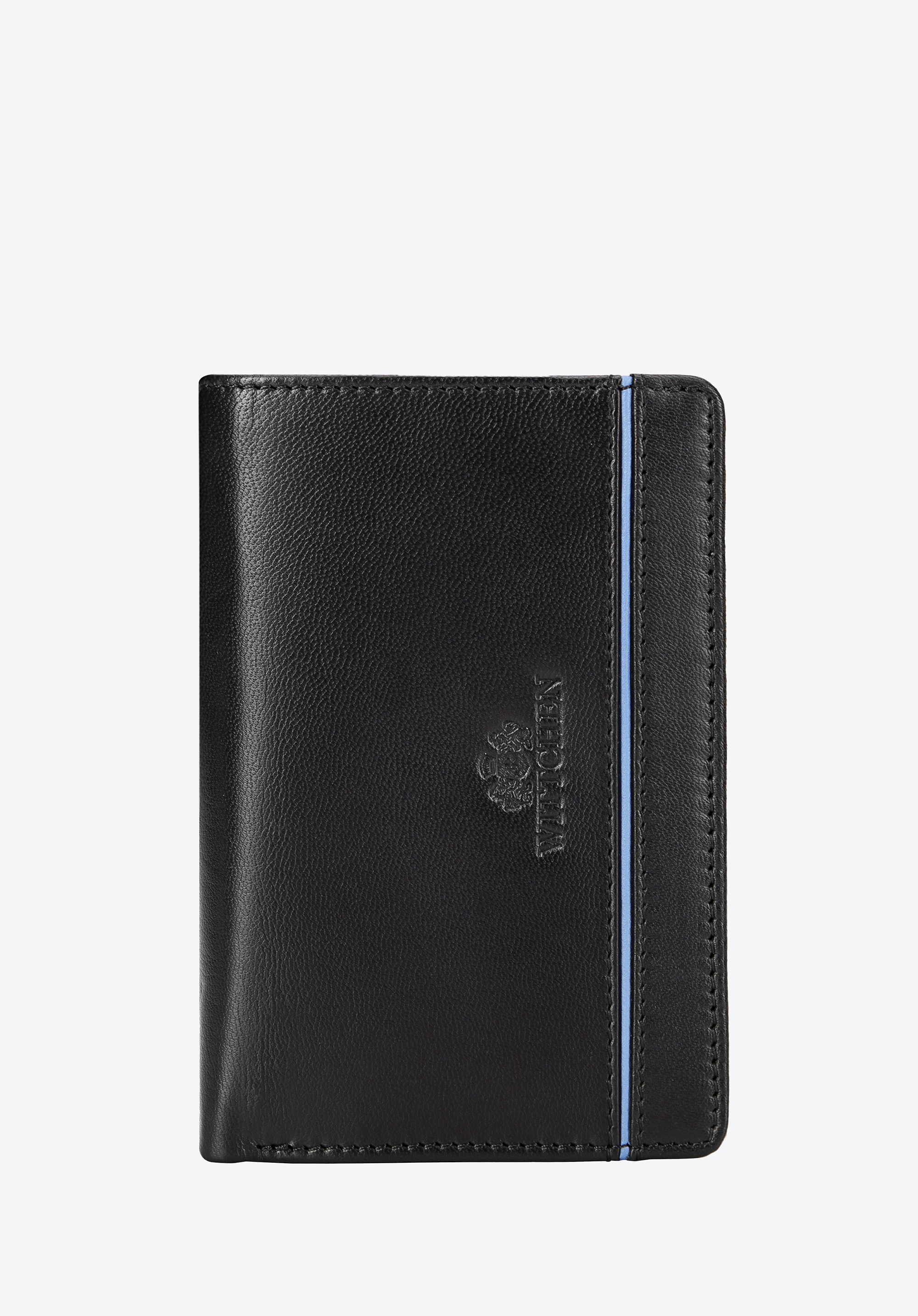 Damski portfel skórzany z kontrastowym paskiem średni czarny