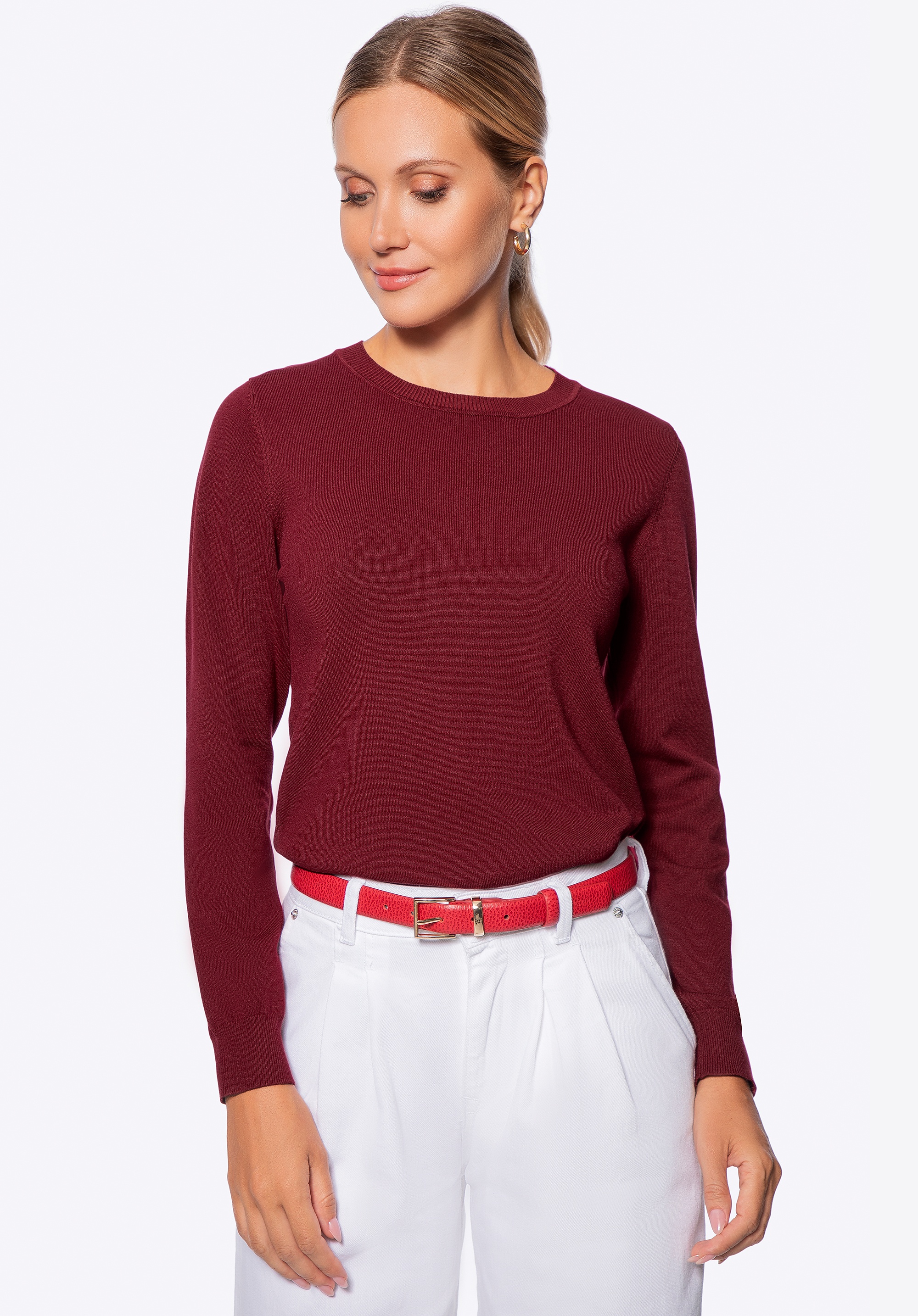 Sweter damski klasyczny bordowy
