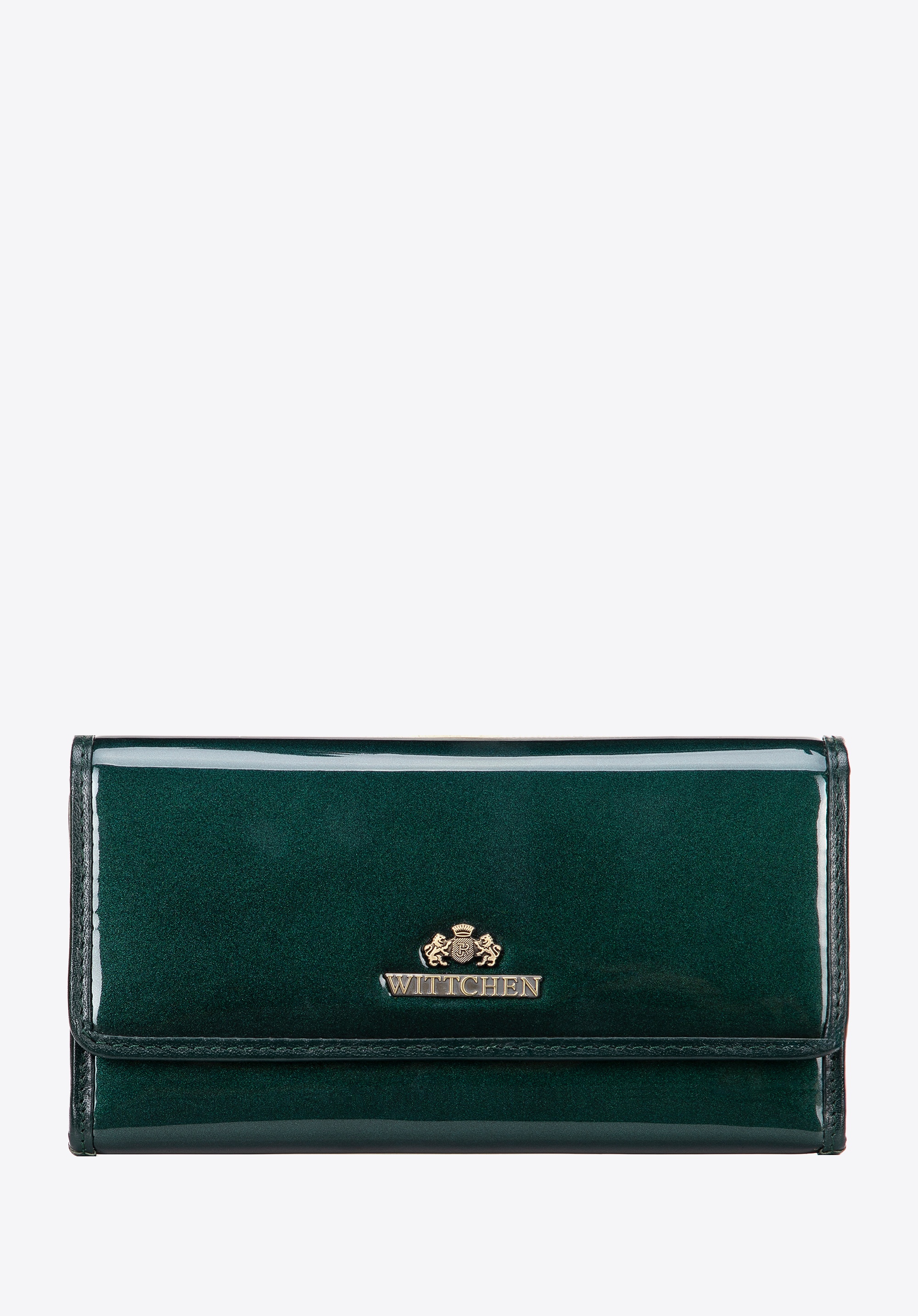 Damski portfel ze skóry naturalnej lakierowanej zielony