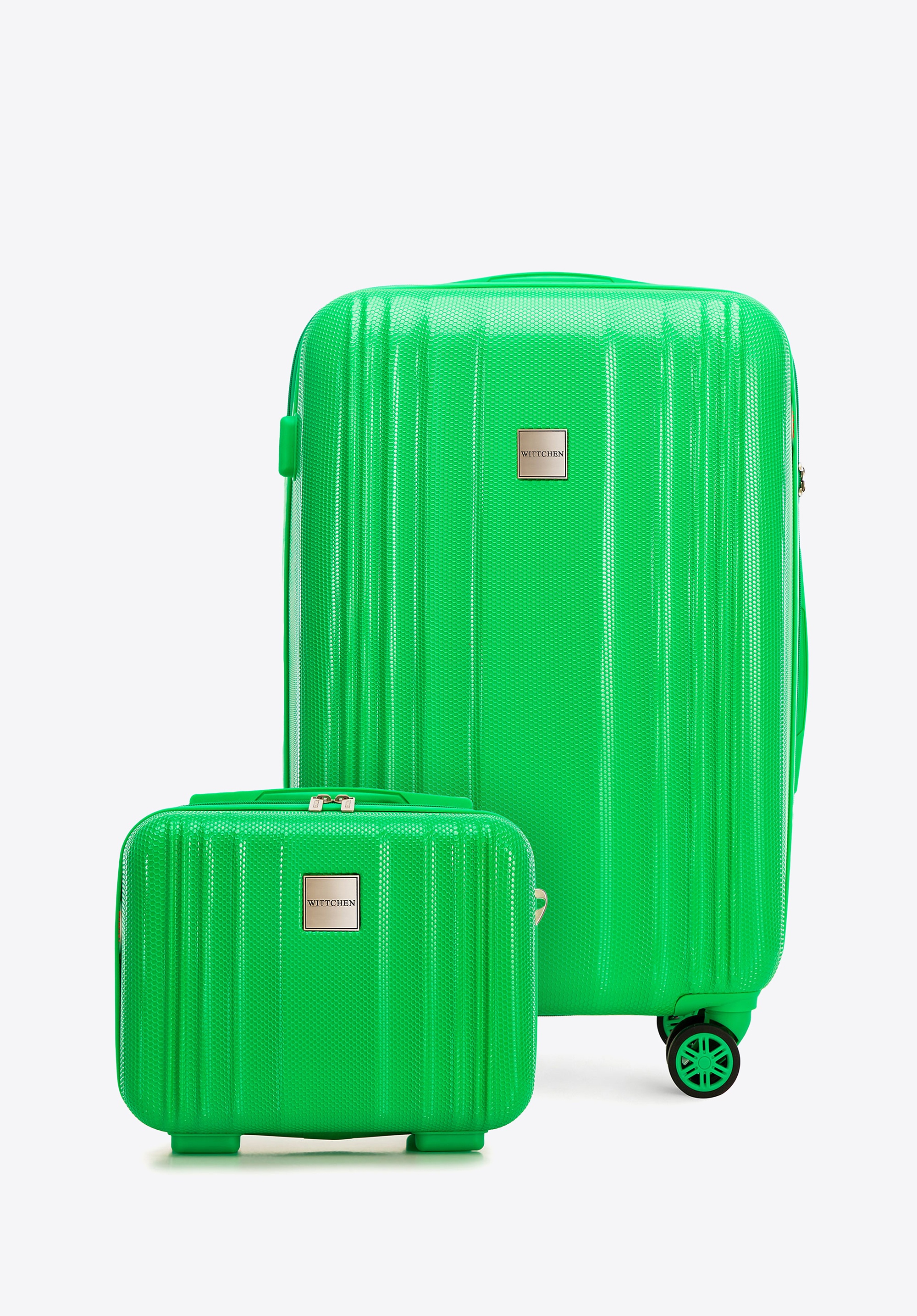 Dodatkowy rabat 25% - Średnia walizka i kosmetyczka z polikarbonu tłoczone zielone