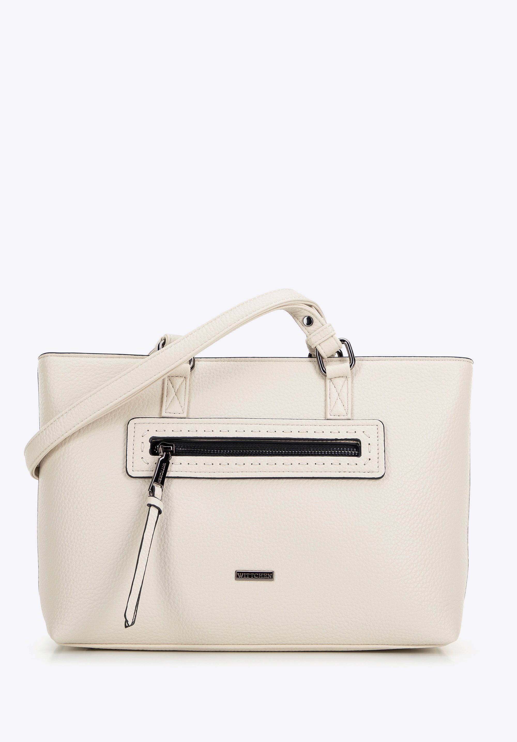 Damska torebka z ekoskóry groszkowa kremowa