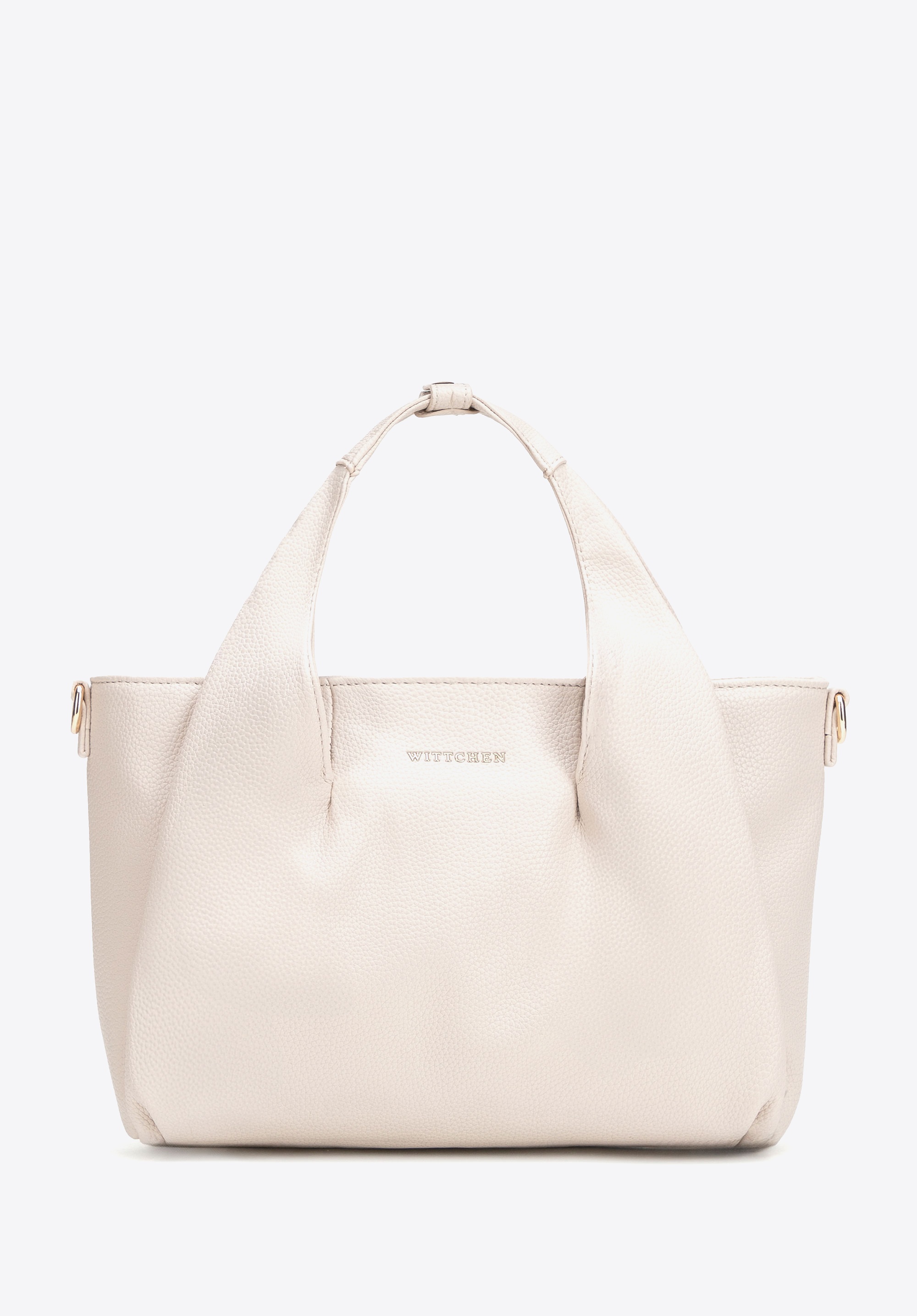 Mały damski kuferek z imitacji skóry kremowy