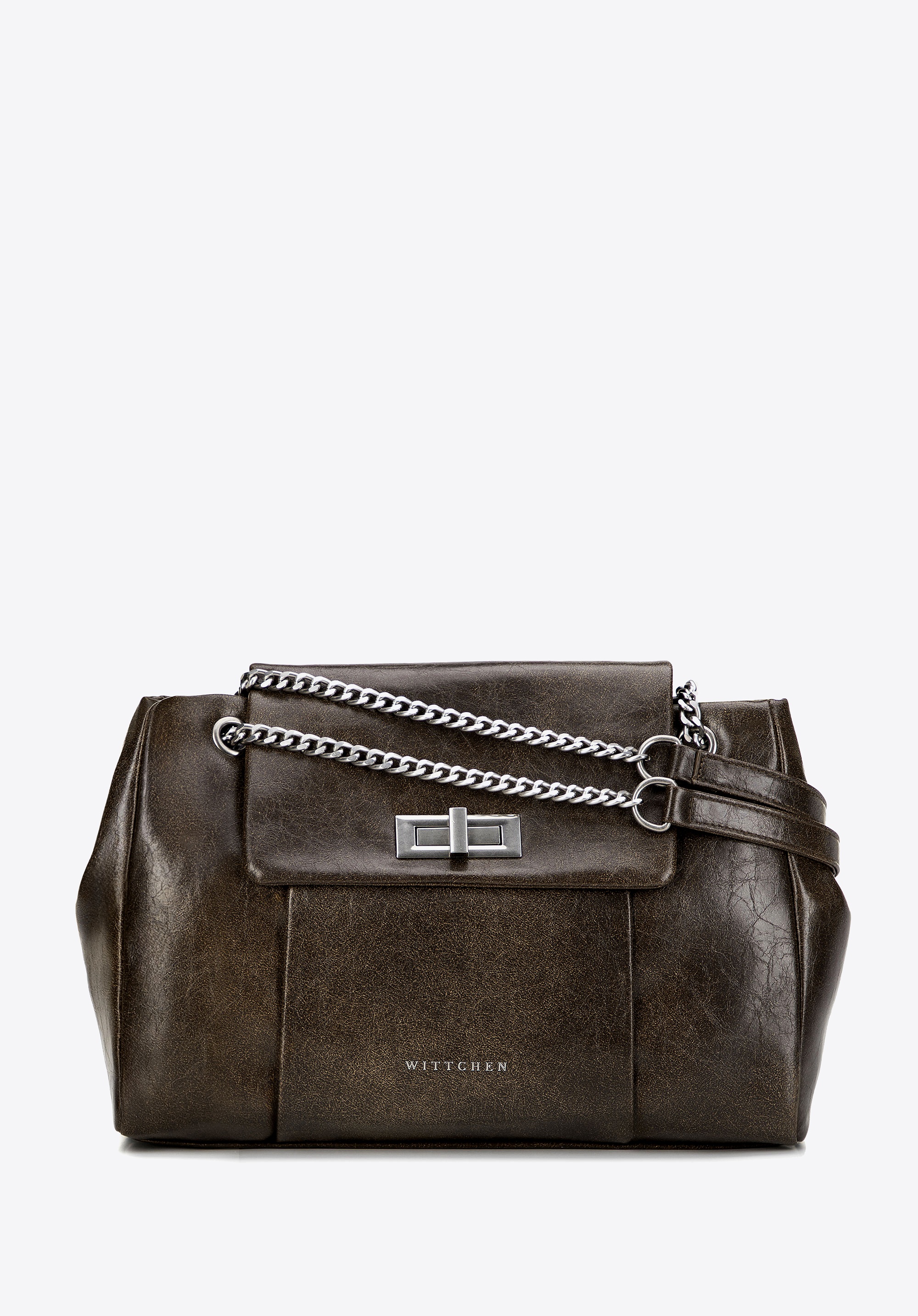 Dodatkowy rabat 25% - Damska listonoszka z imitacji skóry z łańcuszkiem ciemnozielona