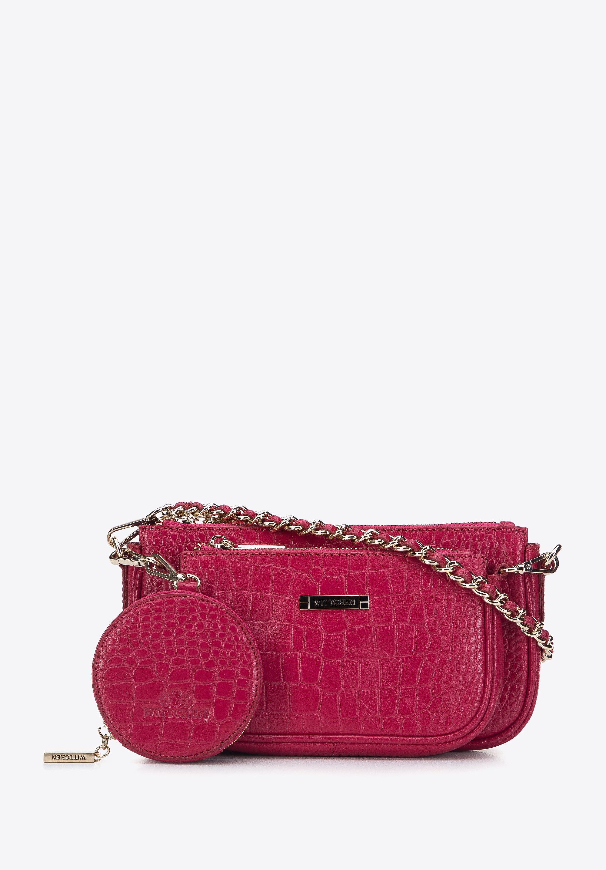 Damska torebka ze skóry o fakturze croco podwójna z etui różowa