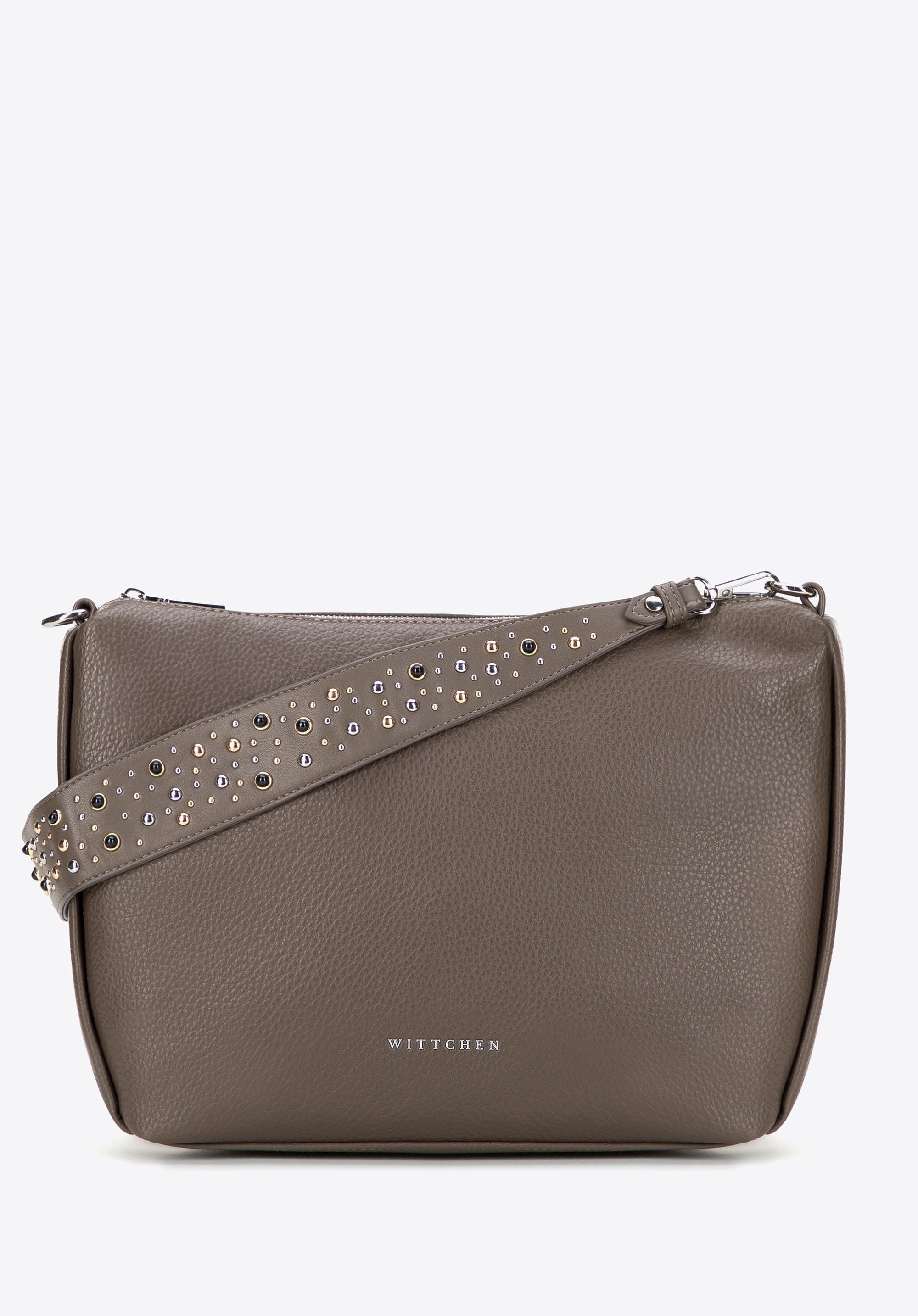 Dodatkowy rabat 25% - Damska torebka na ramię z ekoskóry z dżetami ciemny beż