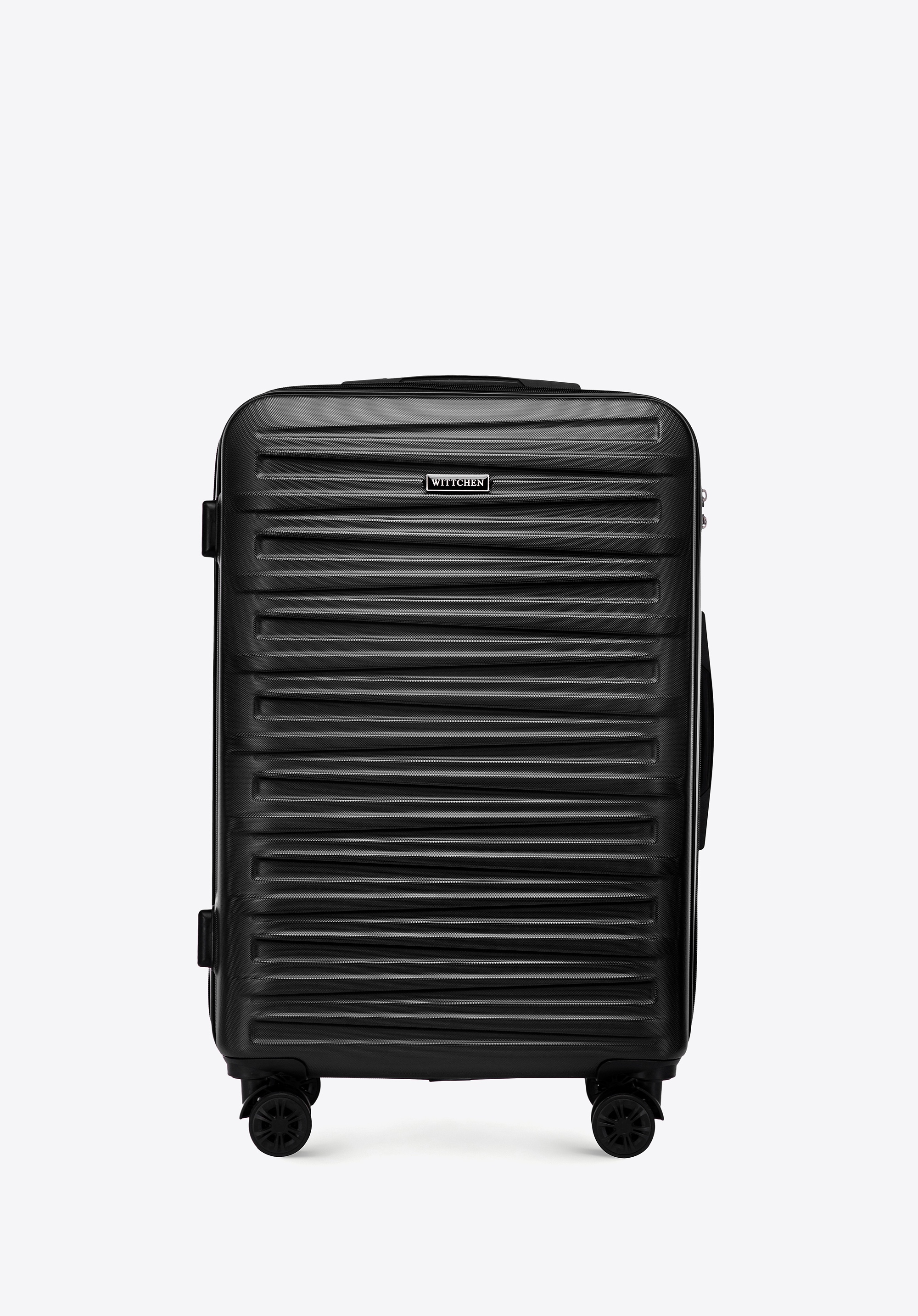 Dodatkowy rabat 25% - Średnia walizka z ABS-u w poziome tłoczenie czarna