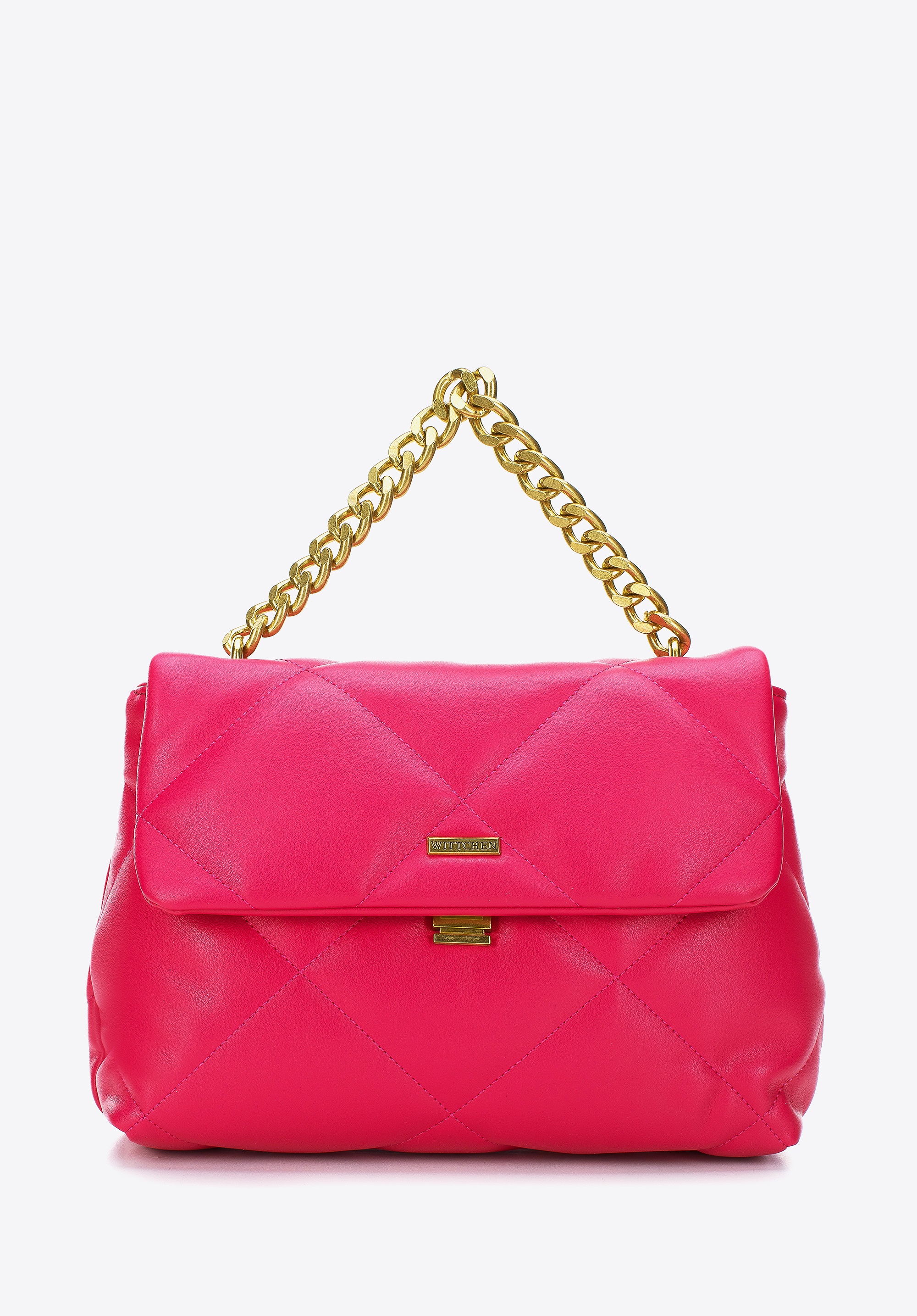 Dodatkowy rabat 25% - Listonoszka z miękkiej ekoskóry pikowana na łańcuszku różowa