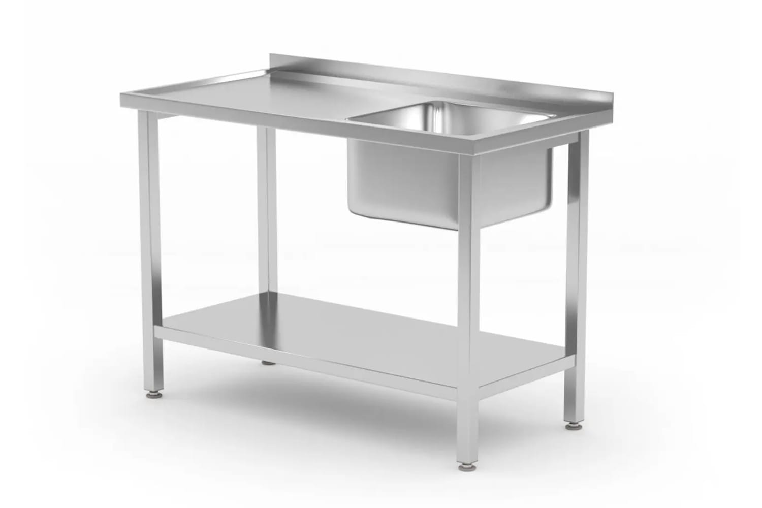 Stół ze zlewem po prawej, 100 x 60 x 85 cm skręcany z półką i rantem | 817018