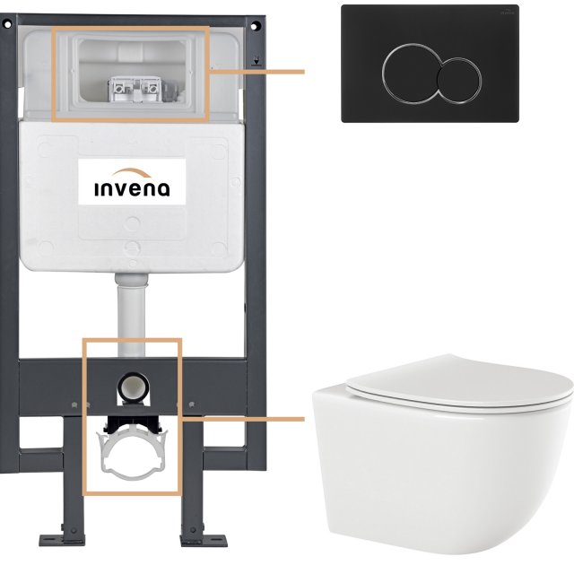 INVENA Zestaw podtynkowy 50 mechaniczny, miska TINOS, deska, przycisk