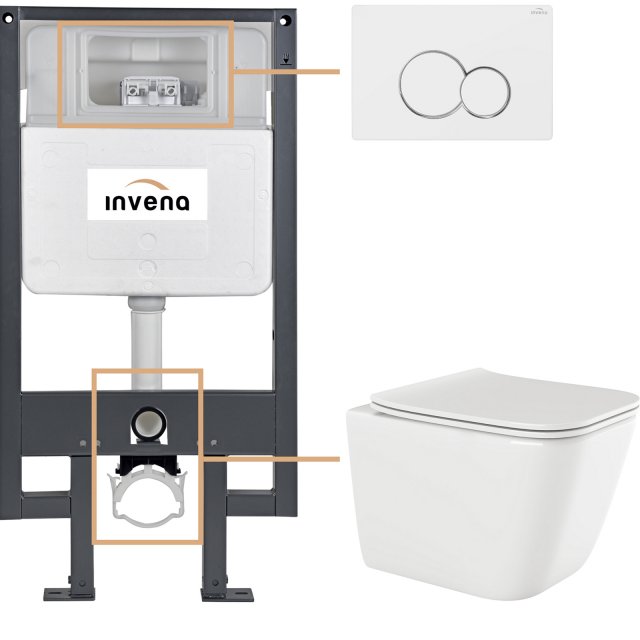 INVENA Zestaw podtynkowy 50 mechaniczny, miska PAROS, deska, przycisk