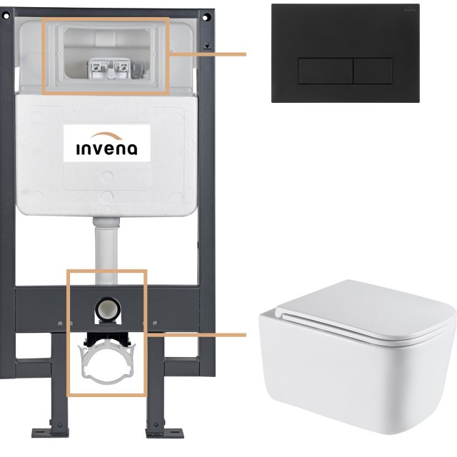 INVENA Zestaw podtynkowy 50 mechaniczny, miska MALAGA, deska, przycis