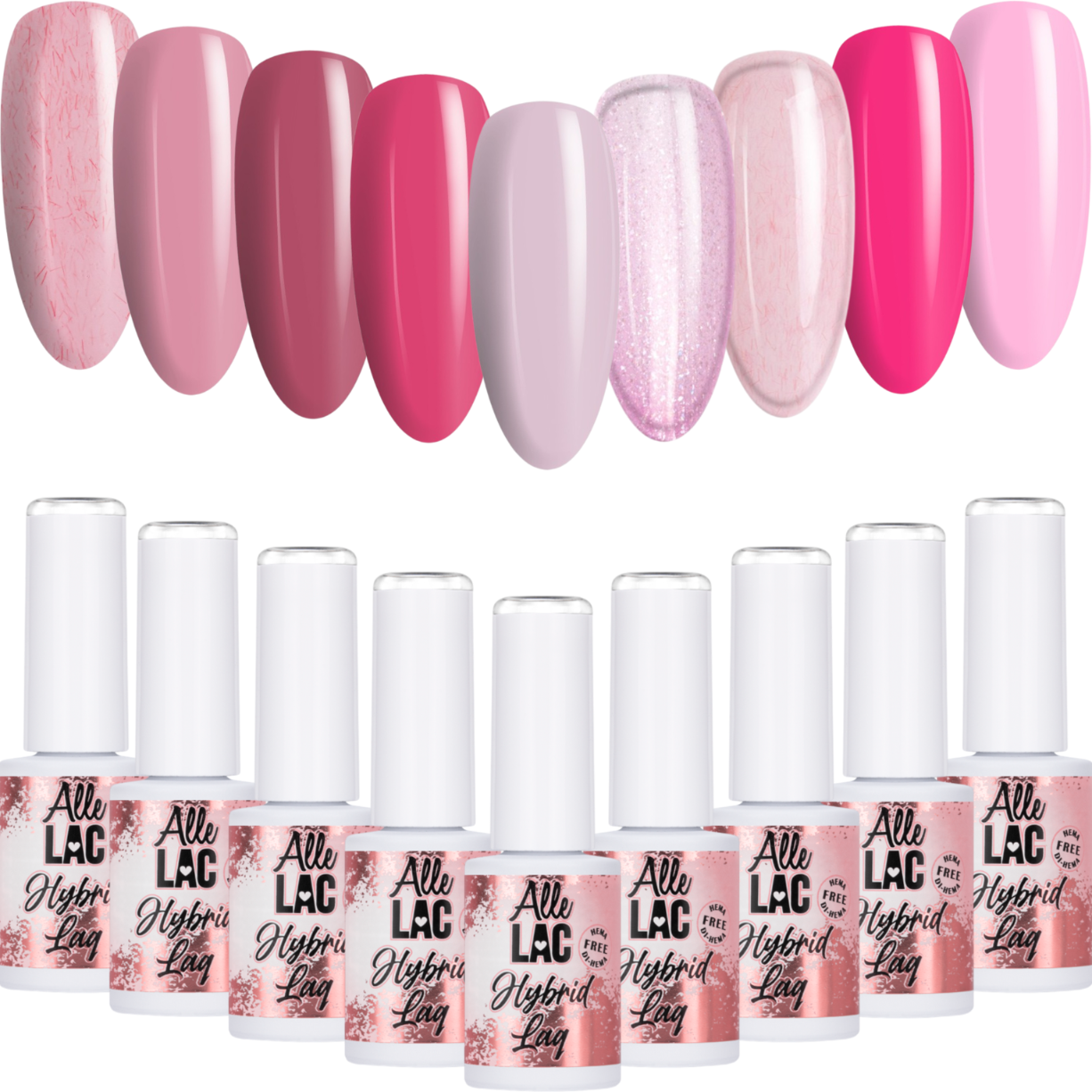 9x Lakier Hybrydowy ALLELAC 6g Pinks 3 ZESTAW 9w1