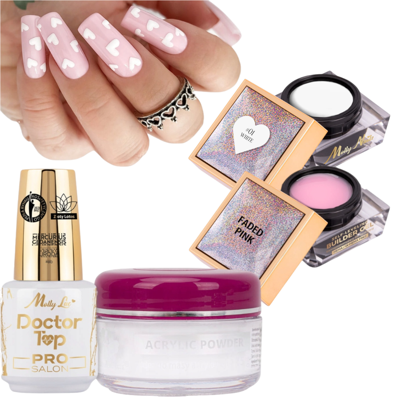 Paznokcie w Serduszka ZESTAW 4w1 Na Walentynki