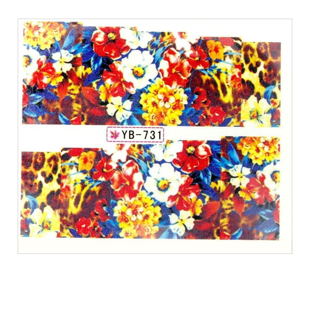 Naklejki wodne do paznokci arkusz 6,5 x 5,5 cm na 10 palców yb Nr 731