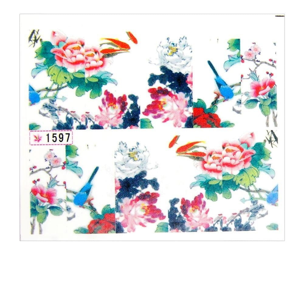 Naklejki wodne do paznokci arkusz 6,5 x 5,5 cm na 10 palców Nr 1597