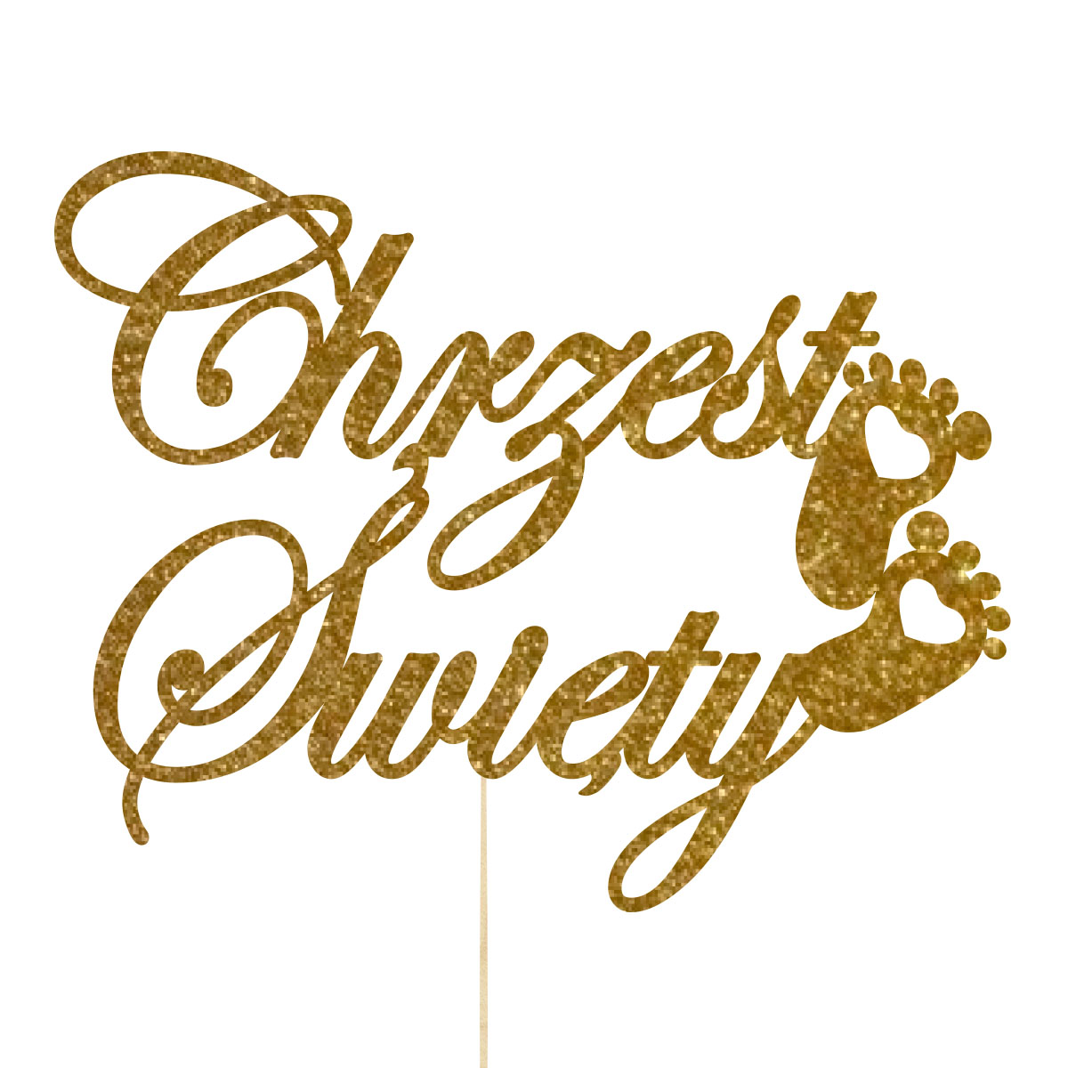 Topper dekoracja na bok tortu pik napis Chrzest Święty drewniany złoty