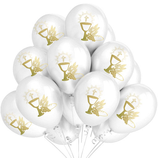 Balony komunijne na komunię z nadrukiem I Komunia Święta kielich 10 szt. biało- złote