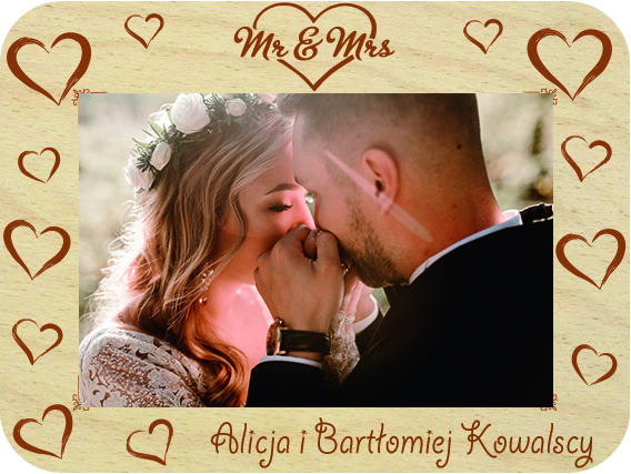 Pamiątka Ślubna prezent dla Rodziców Chrzestnych Świadków Pary Młodej podziękowanie ramka na zdjęcie, drewniana kartka z życzeniami IMIĘ grawer