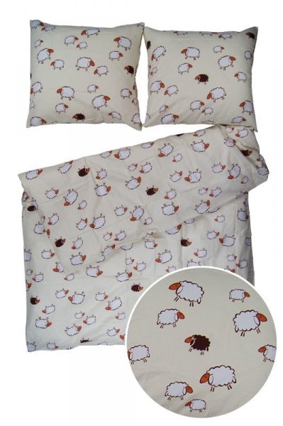 Pościel 200x200 BARANKI, 100% bawełna, wz. kremowe